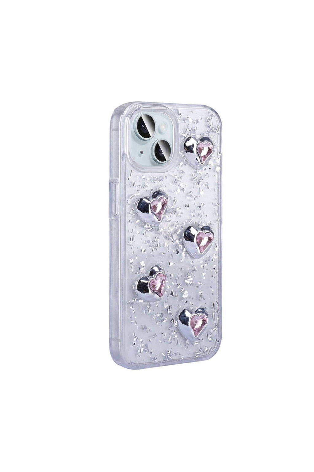 iPhone 15 Uyumlu ODC Kılıf Airbagli Simli Arka Yüzey Zore Işıltı Silikon Kapak-Beyaz-Yıldız