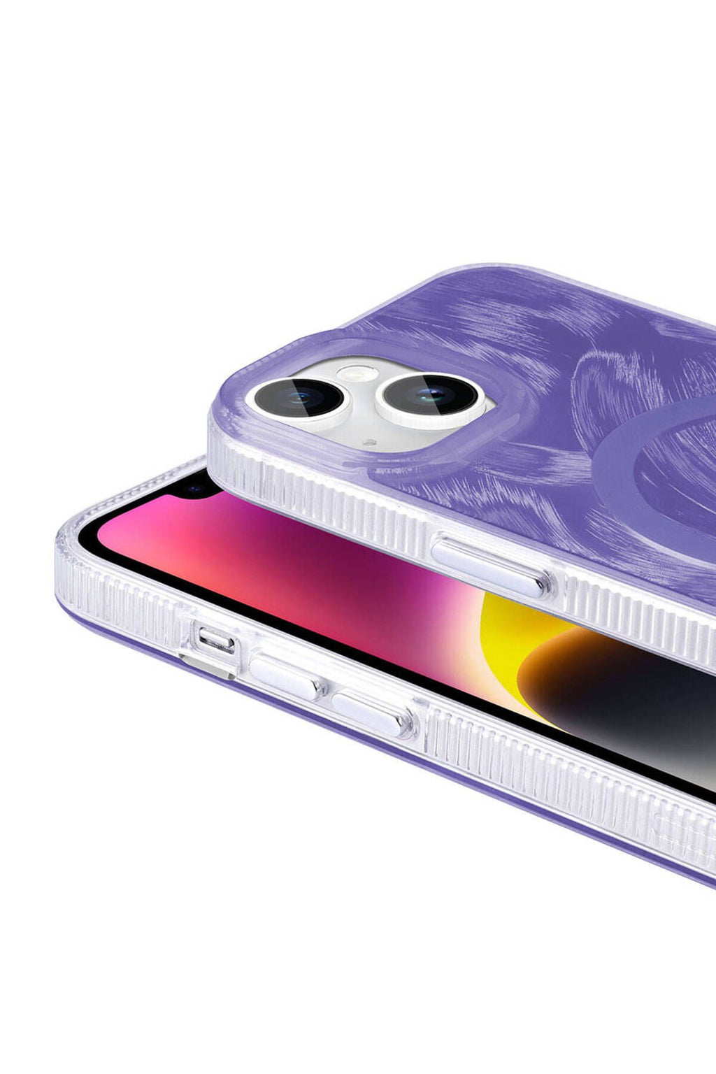 iPhone 14 Uyumlu LMN Kılıf Magsafe Şarj Özellikli Fırça Boya Desenli Zore Palet Kapak-Gri