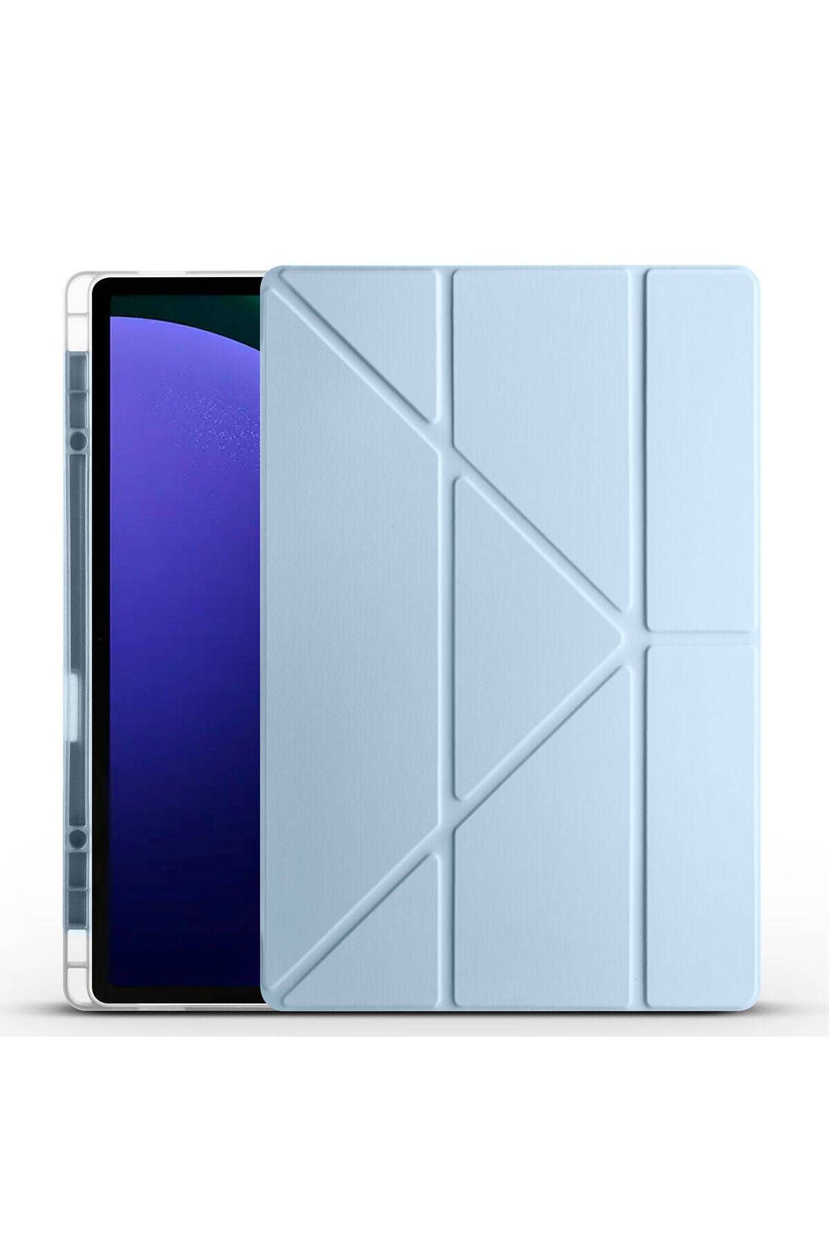 Galaxy Tab S9 Ultra Kılıf  Uyumlu Zore Tri Folding Kalem Bölmeli Standlı Kılıf-Mavi