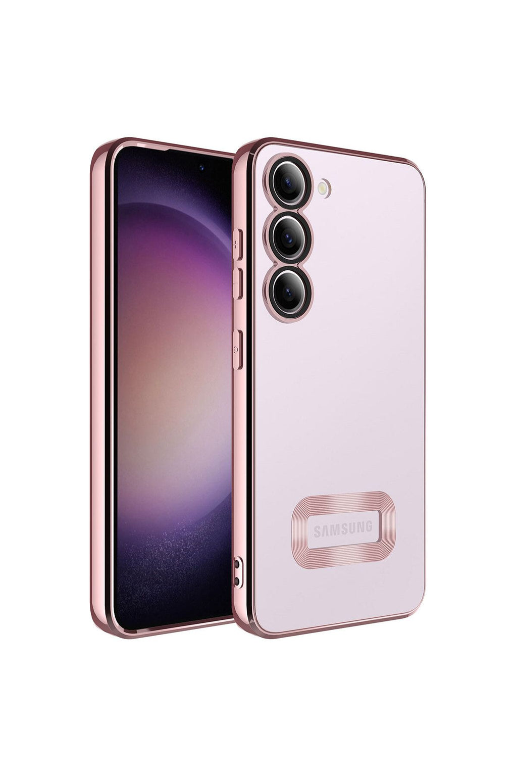 Galaxy S23 Plus Uyumlu Kamera Korumalı Logo Gösteren CSM Zore Omega Kılıf-Rose Gold