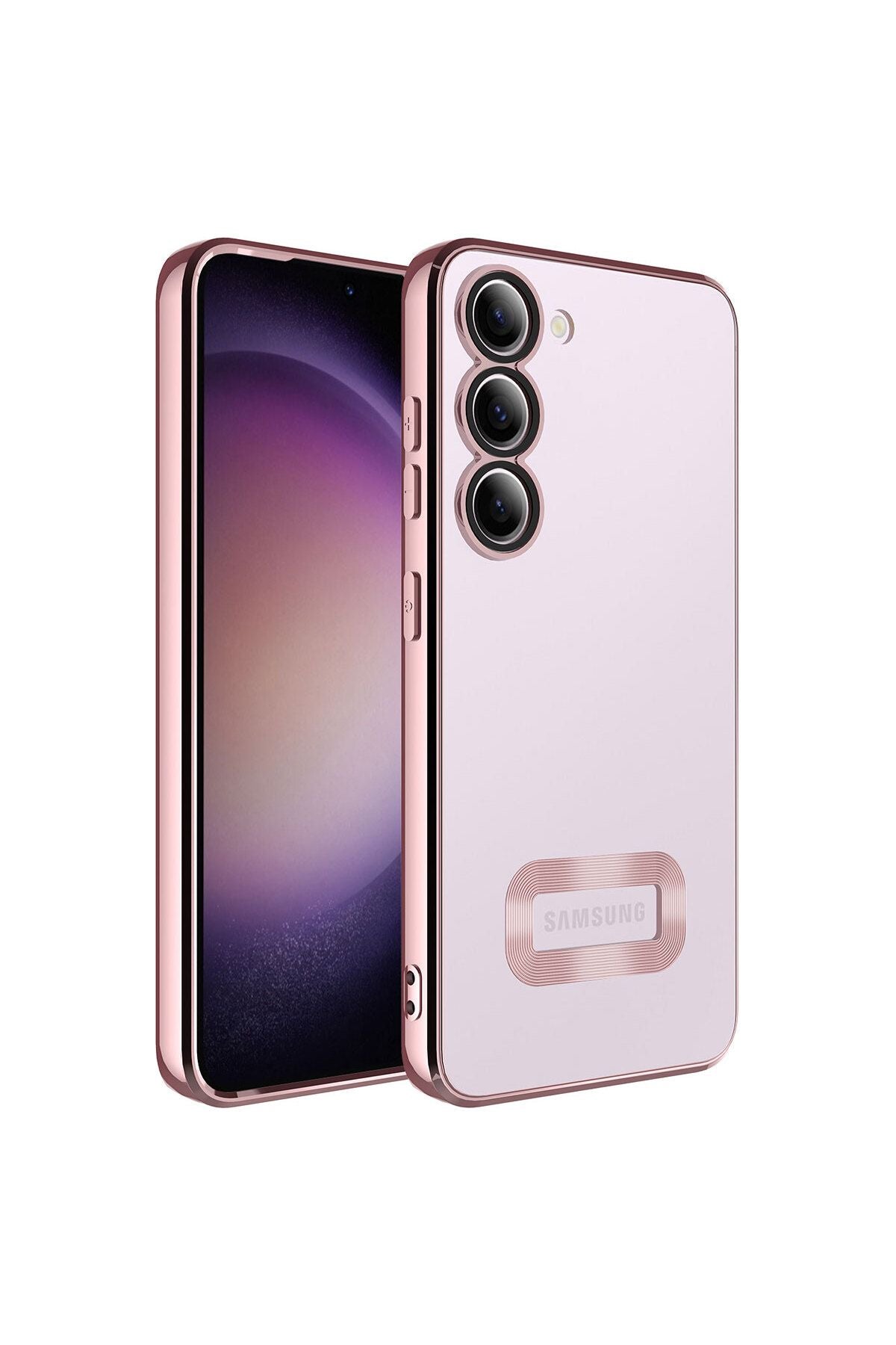 Galaxy S23 Plus Uyumlu Kamera Korumalı Logo Gösteren CSM Zore Omega Kılıf-Rose Gold