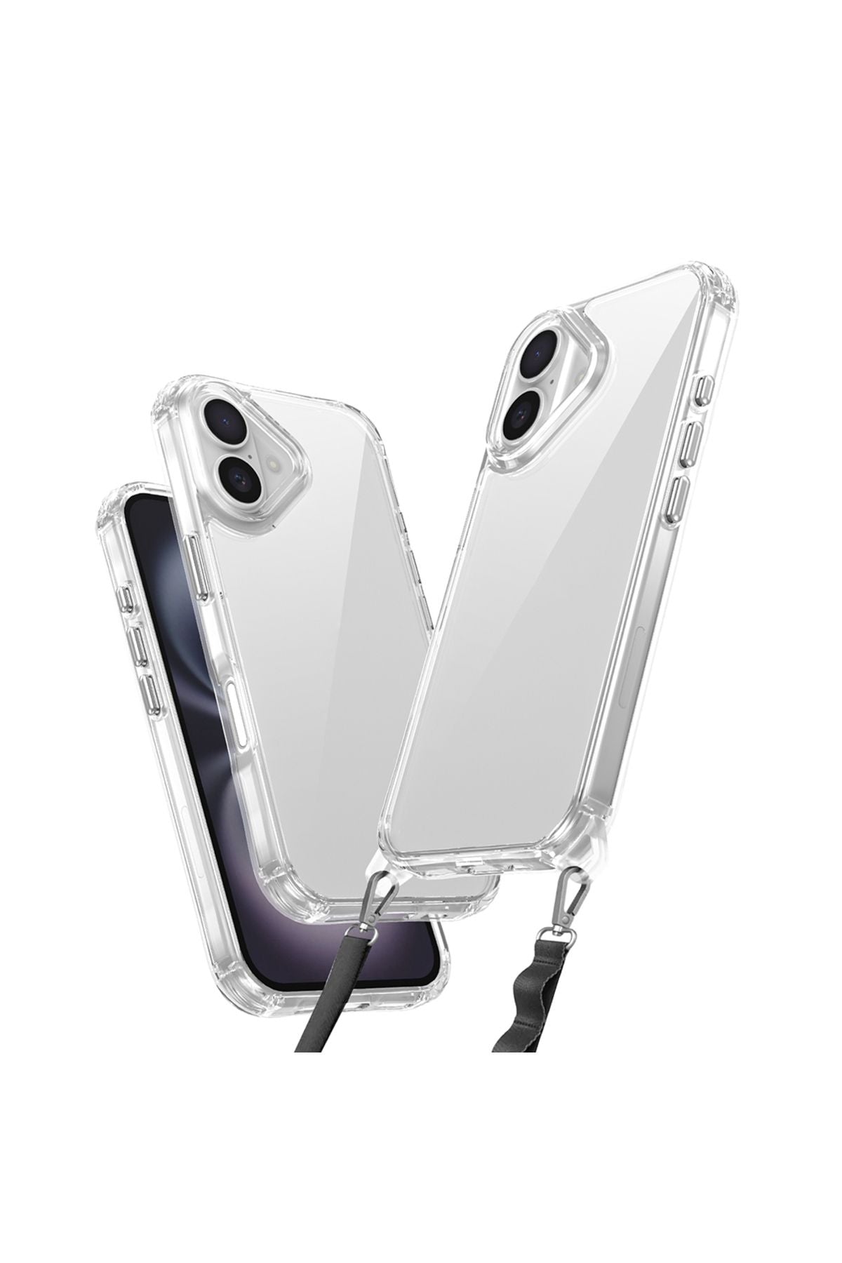 iPhone 16 Plus Kılıf Airbagli Takılabilir Askı Aparatlı Zore Snap Silikon Kapak-Şeffaf