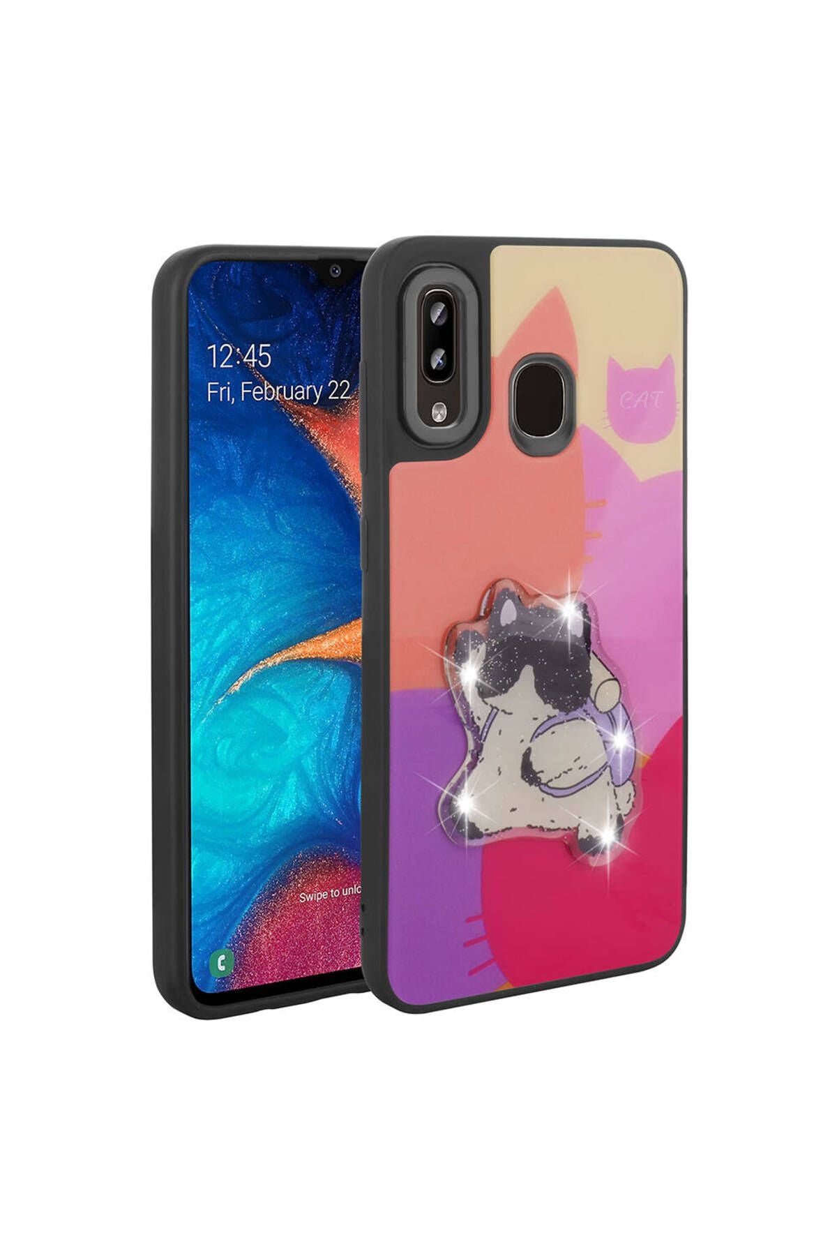 Galaxy A20 Kılıf Parlayan Kabartmalı İkonik Figürlü Zore Amas Silikon Kapak - Mor