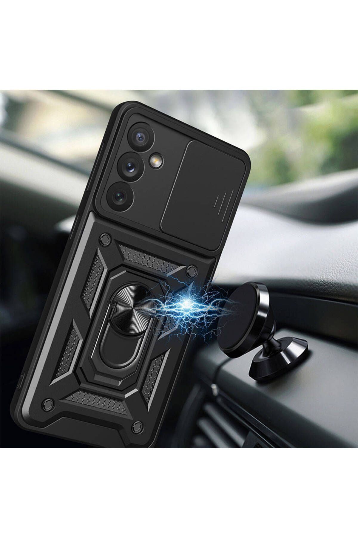 Galaxy A34 Kılıf Magnetik Standlı Kamera Korumalı Zore Sürgülü Vega Kapak - Siyah