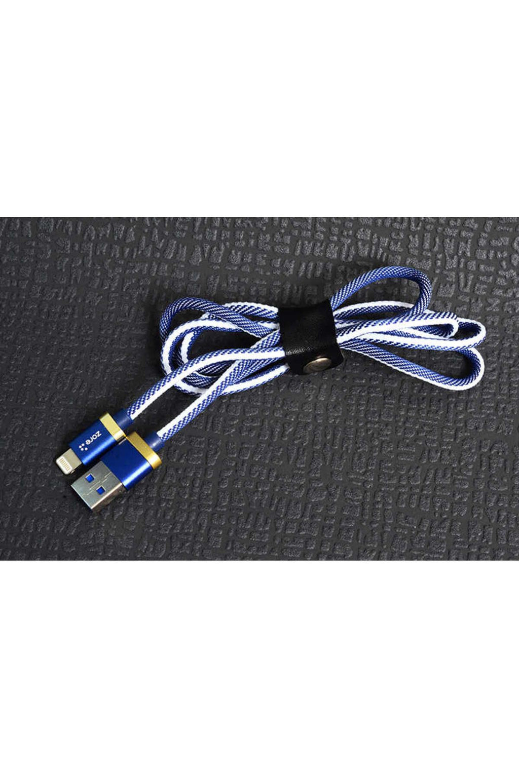 Beyaz-Mavi Poro Lightning Usb Kablo 1M-Zore