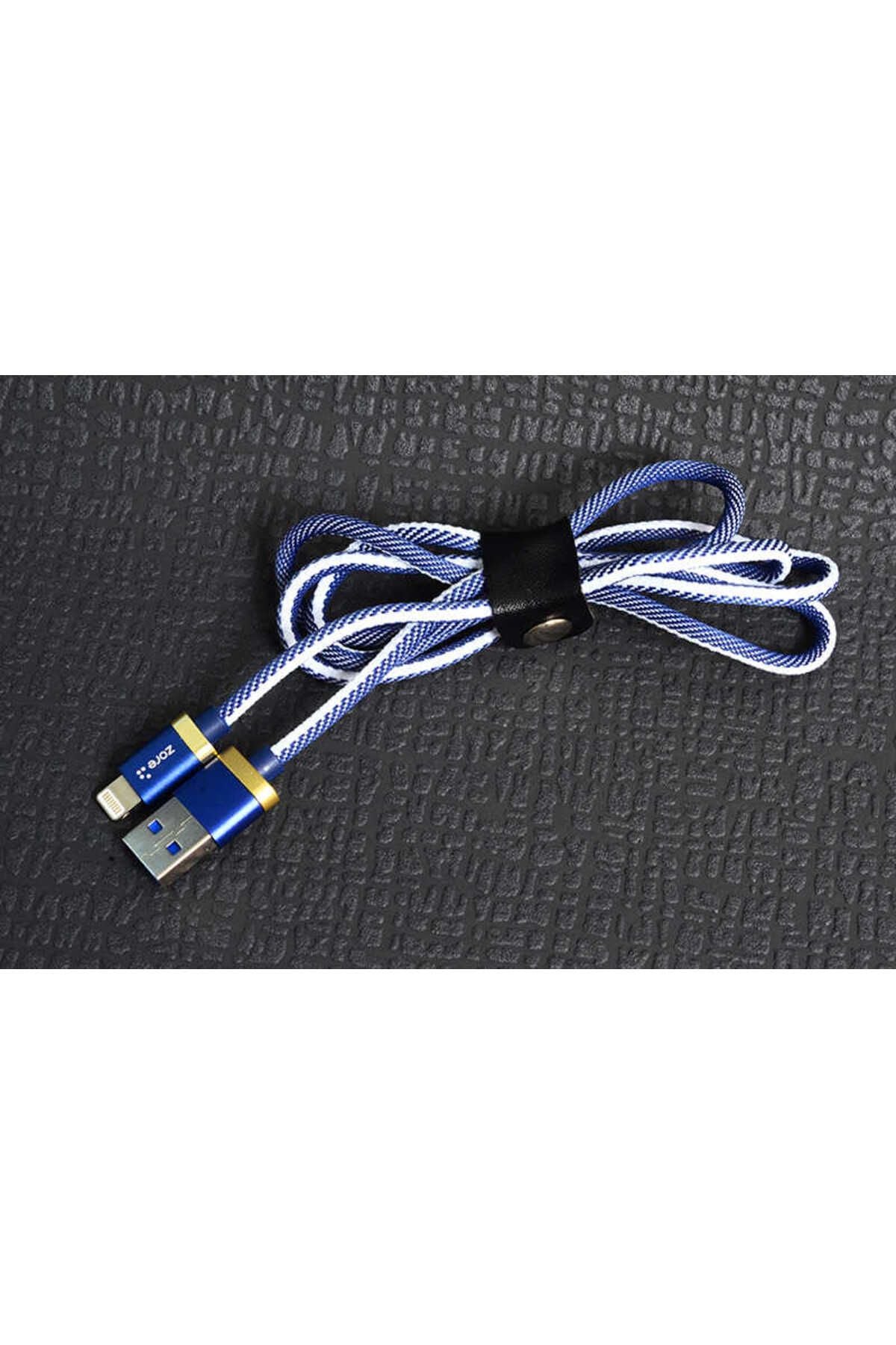 Beyaz-Mavi Poro Lightning Usb Kablo 1M-Zore