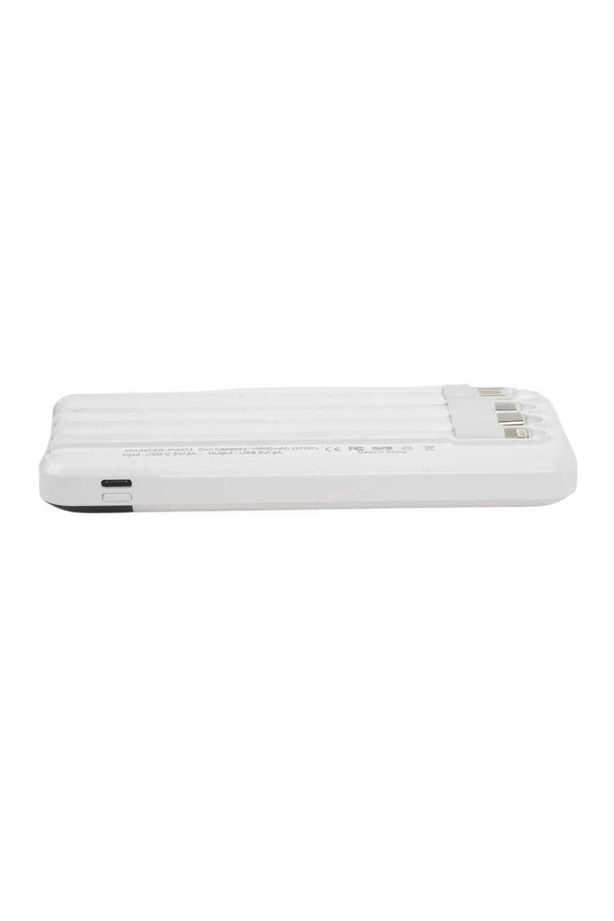 Zore ZR-PW01 Type-C - Micro - Lightning Led Göstergeli Taşınabilir Powerbank 10000 mAh-Beyaz