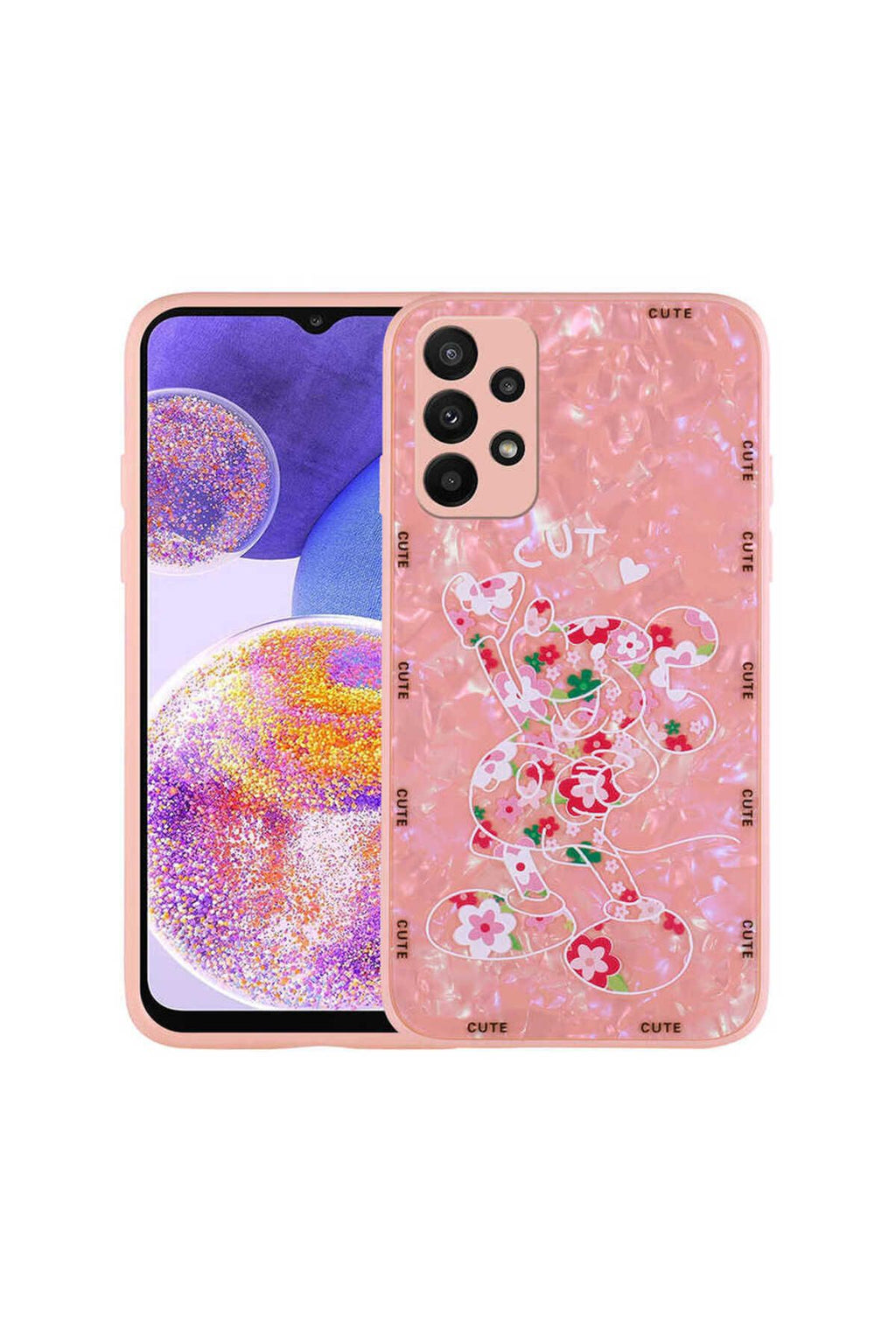 Galaxy A23 Kılıf Desenli Sert Silikon RNTC Mumila Kapak - Pink Mouse
