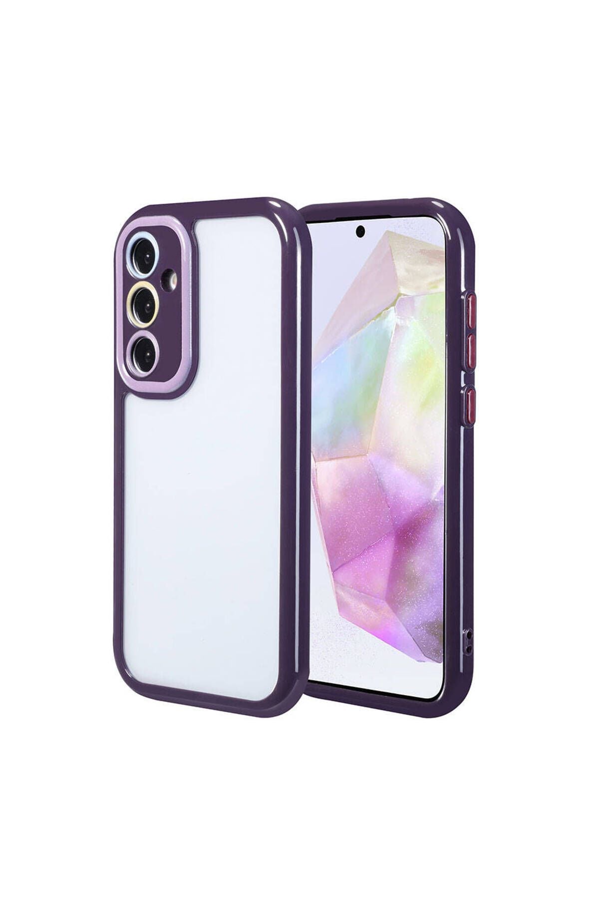 Galaxy A35 Kılıf Kamera Korumalı Renkli Kenar ve Çerçeve Tasarımlı Zore Vitamin Kapak-Derin Mor