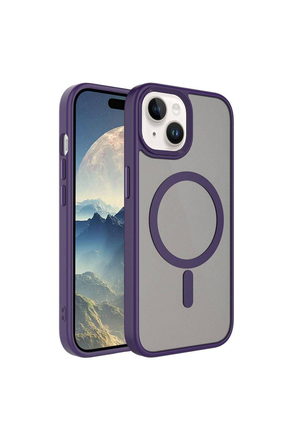 iPhone 15 Plus Uyumlu Mat Arka Yüzey Wireless Şarj Özellikli Zore Flet Magsafe Kılıf-Derin Mor