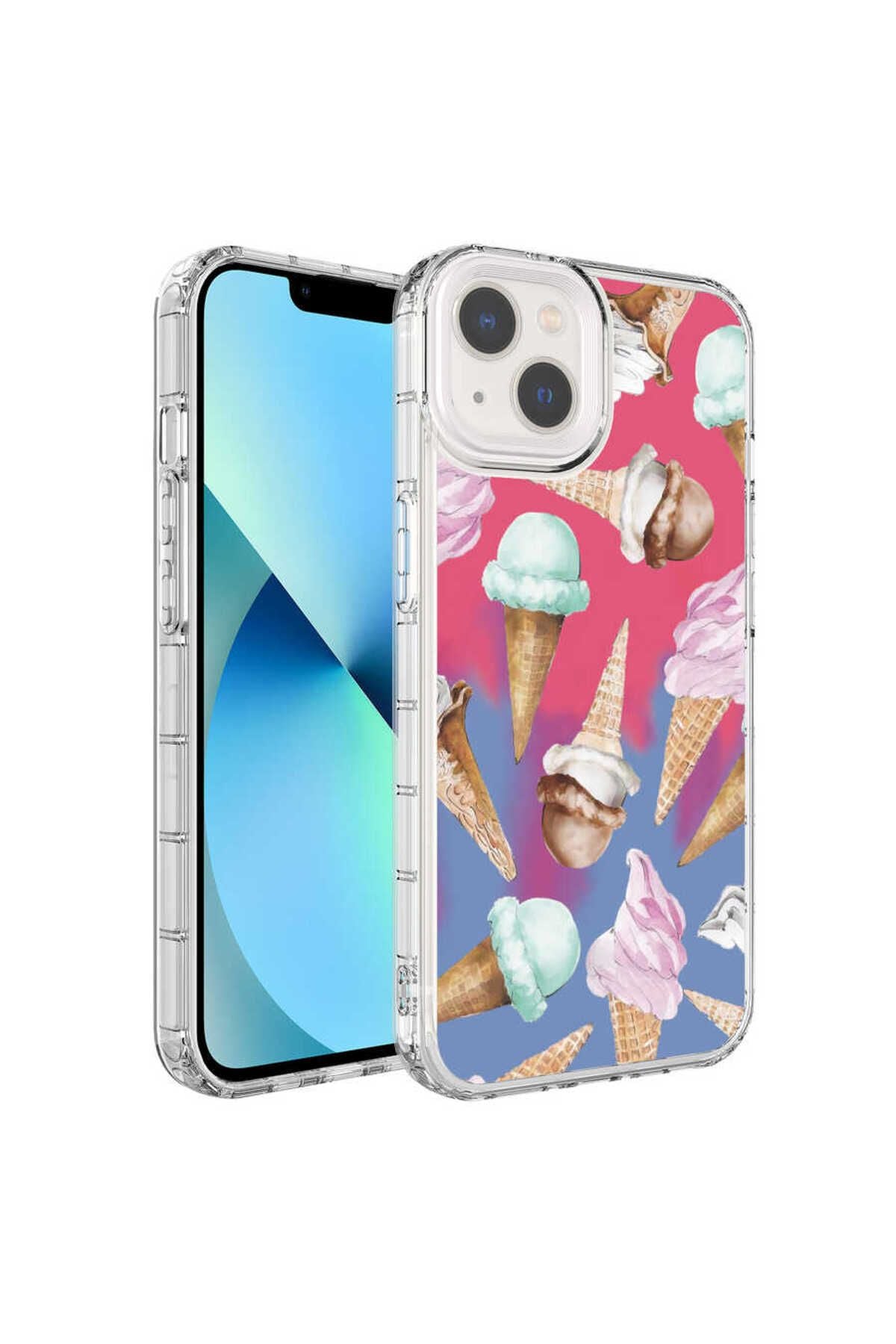 iPhone 14 Uyumlu Kamera Korumalı Renkli Desenli Sert Silikon Zore Korn Kılıf-NO9