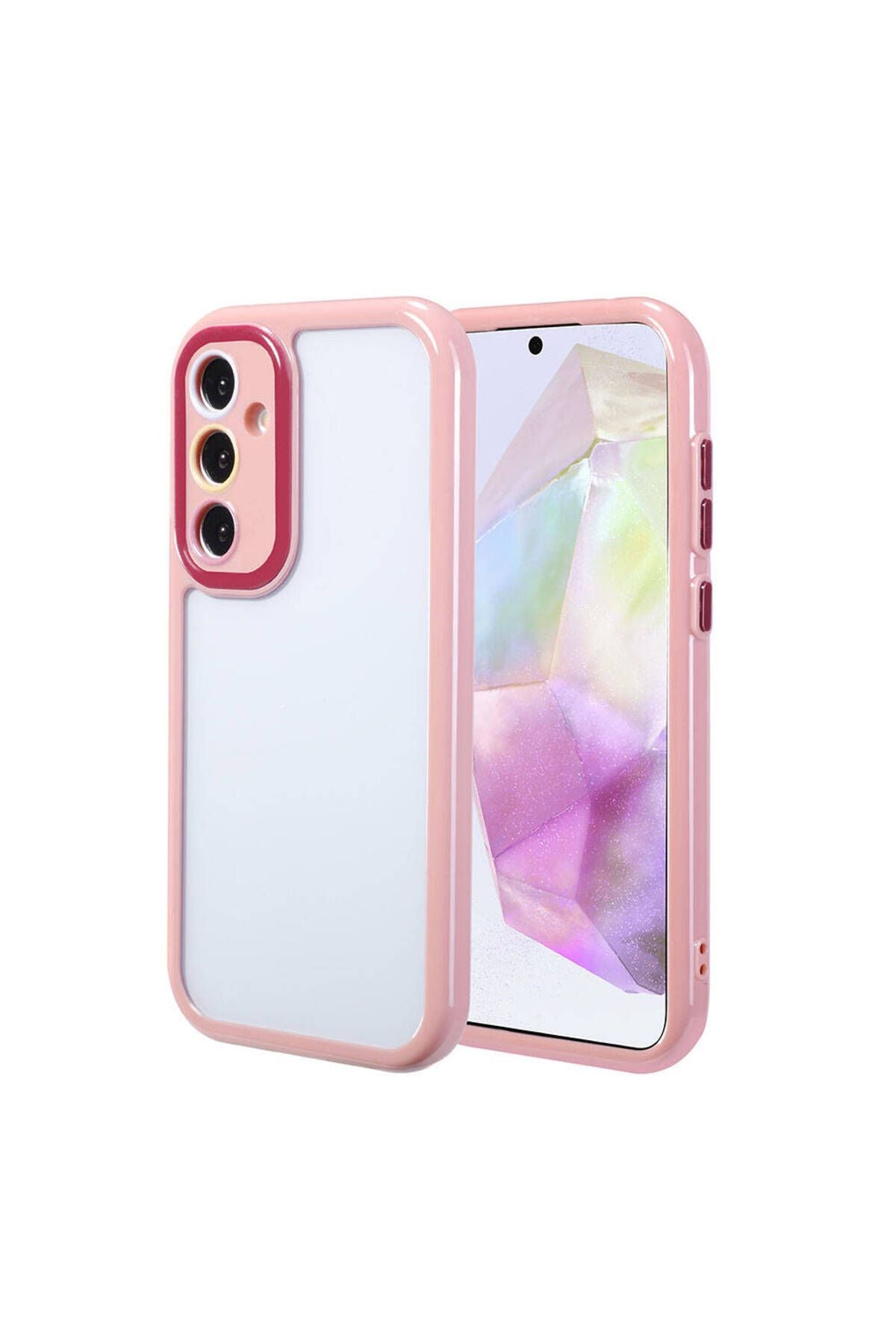 Galaxy A35 Kılıf Kamera Korumalı Renkli Kenar ve Çerçeve Tasarımlı Zore Vitamin Kapak-Mürdüm