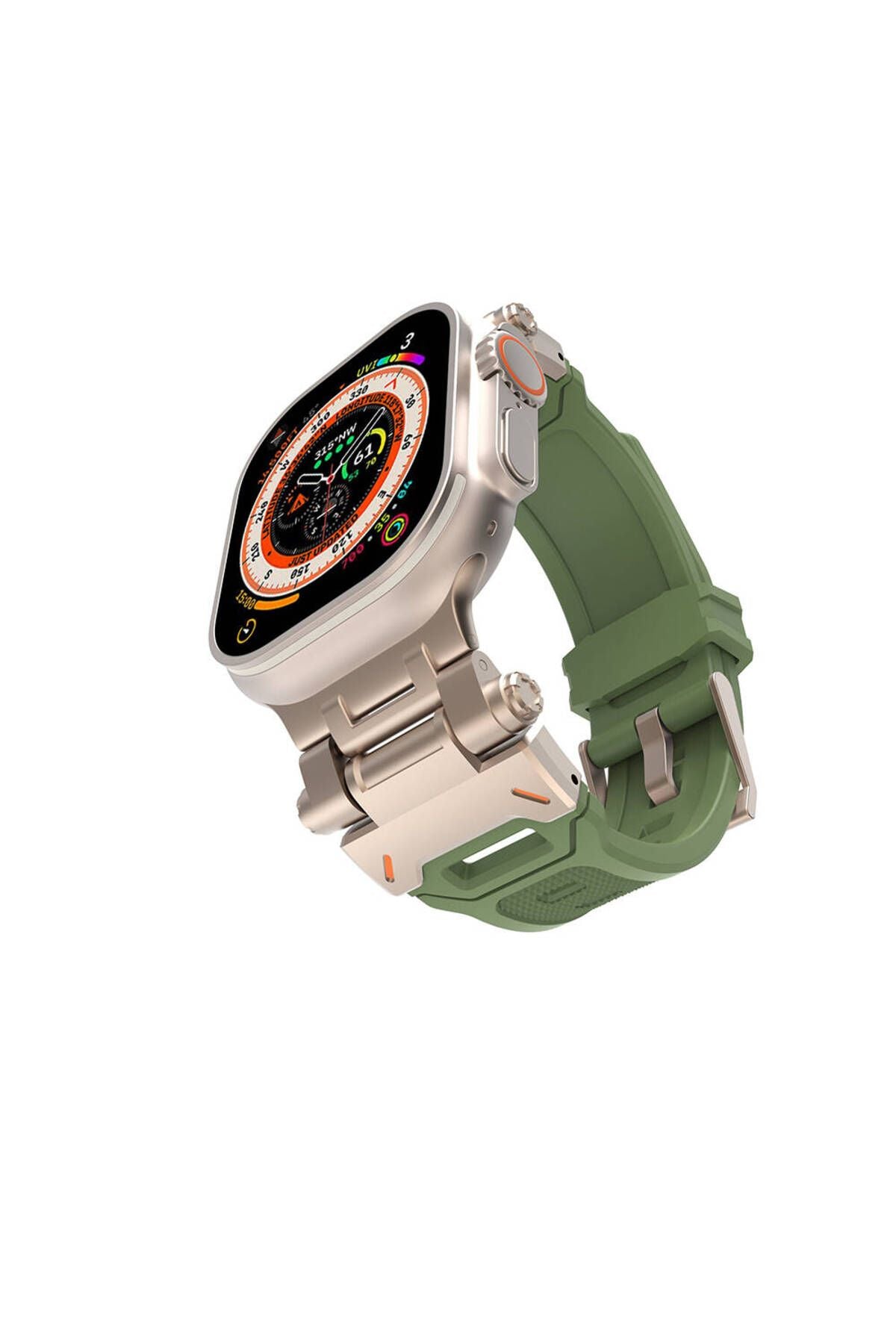 Watch Ultra 49mm CLO- KRD-108 Metal Başlıklı Silikon Kordon-Starlight-Mavi