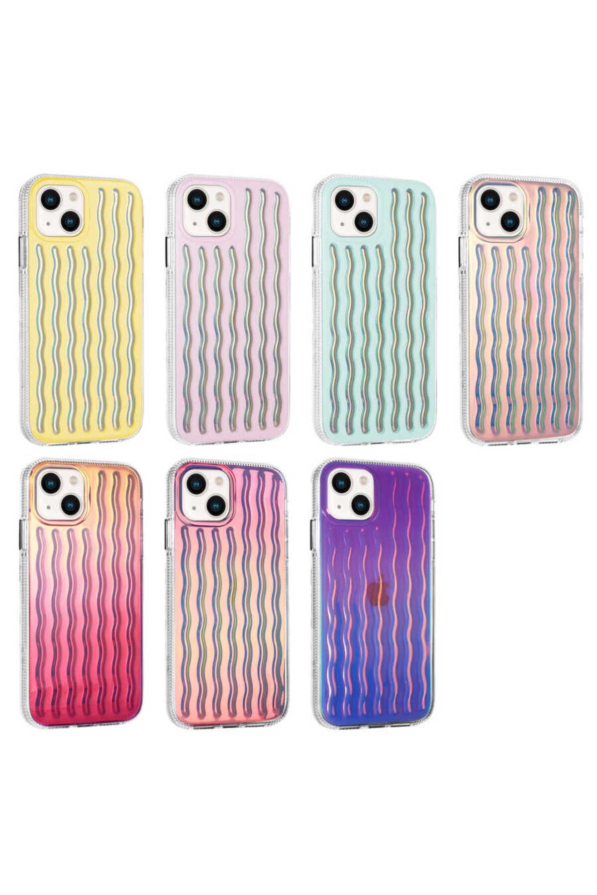 iPhone 14 Uyumlu Kabartmalı Dalga Tasarımlı Silikon Zore İsmira Kılıf-NO7