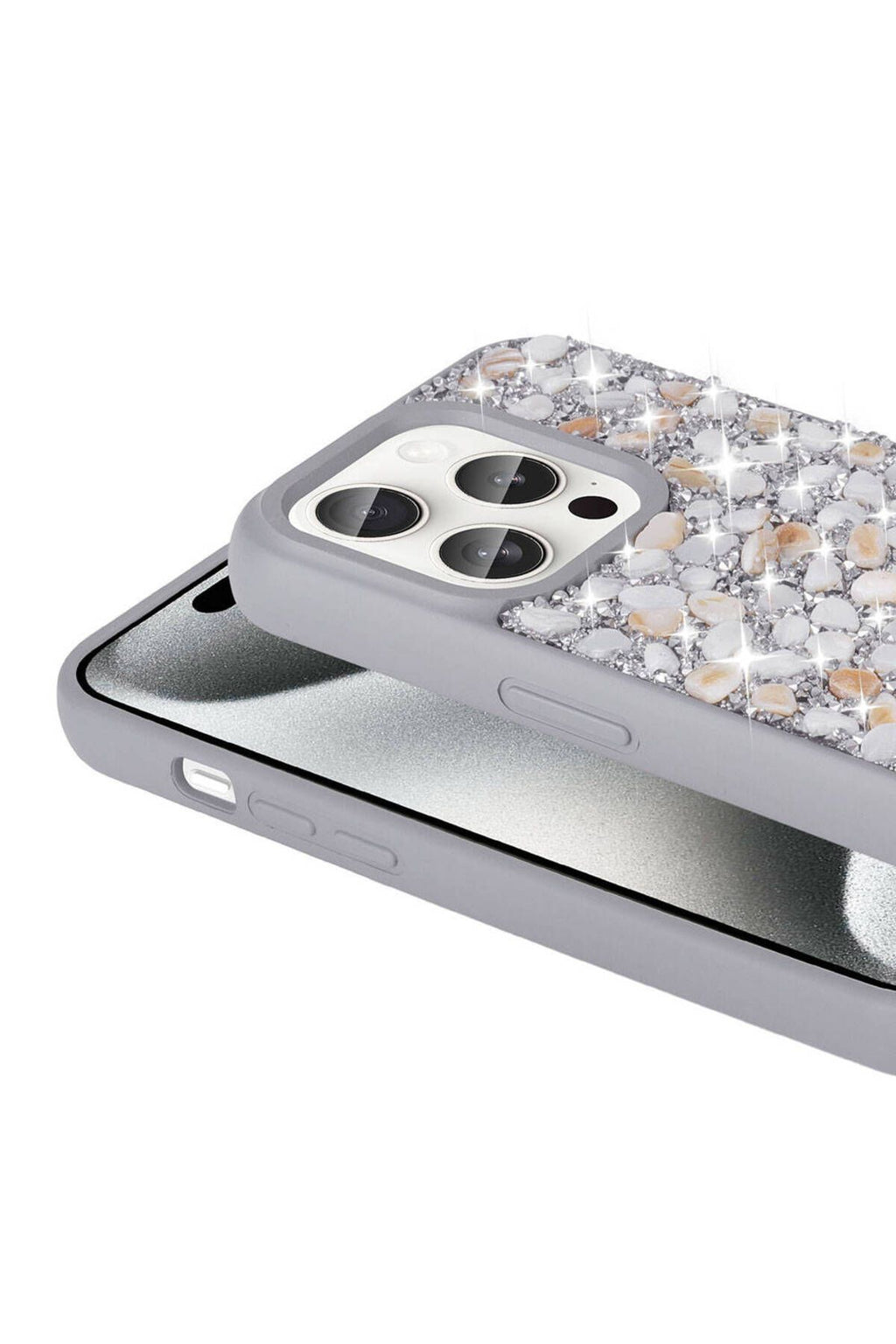 iPhone 15 Pro Max Uyumlu Parlak Taşlı Tasarım CSM Zore Linea Kılıf-Siyah