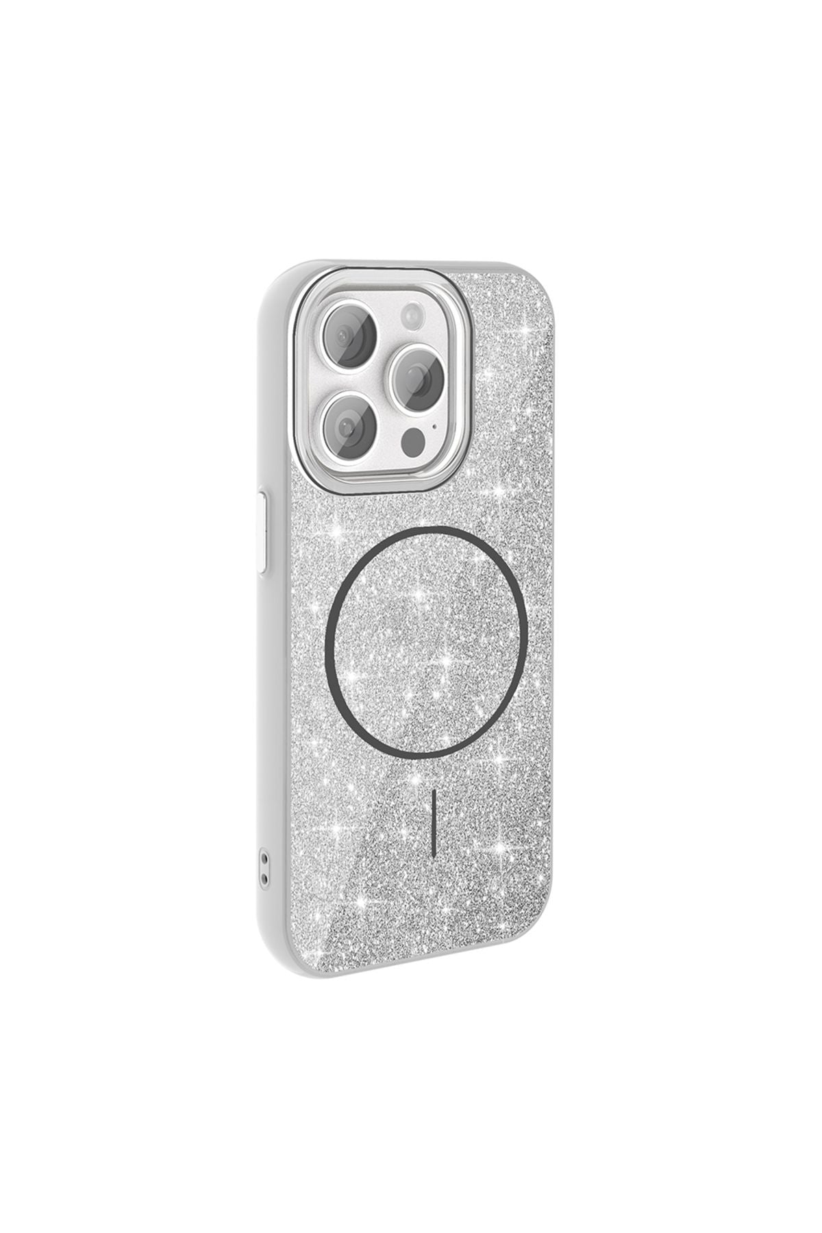 iPhone 15 Pro Kılıf Magsafe Şarj Özellikli Parlayan Simli Zore Okso Kapak - Pembe