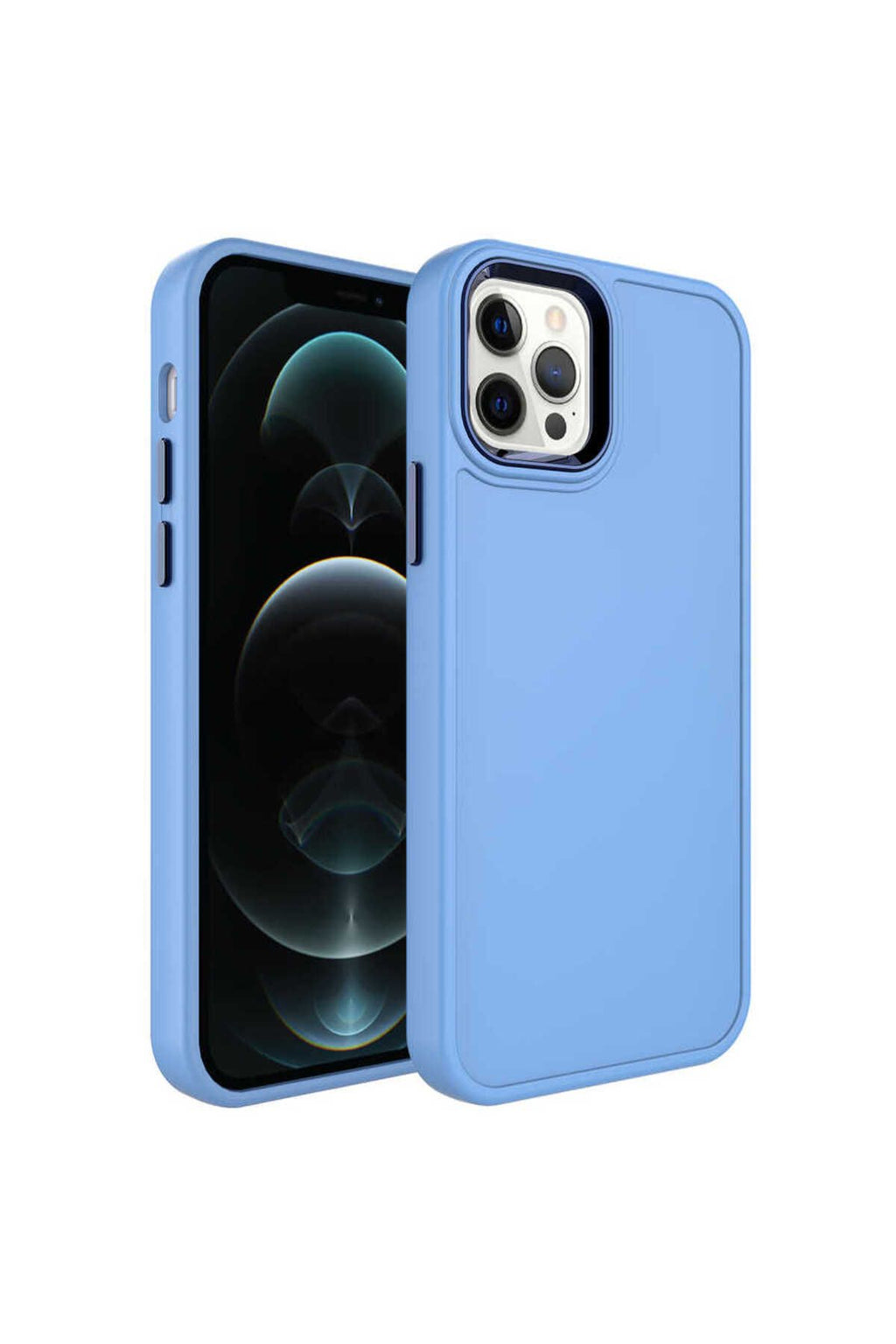 iPhone 14 Pro Uyumlu Metal Çerçeve ve Buton Tasarımlı Sert Zore Botox Kılıf-Mavi