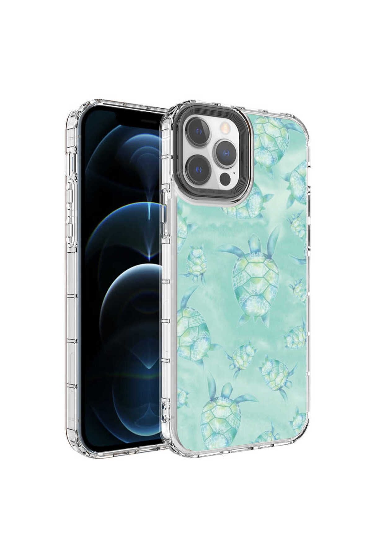 iPhone 14 Pro Uyumlu Kamera Korumalı Renkli Desenli Sert Silikon Korn Kılıf-NO12