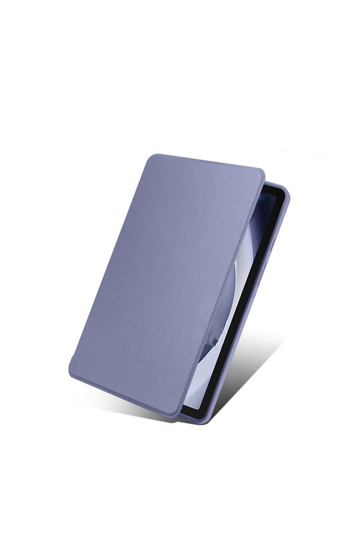 Galaxy Tab A9 Uyumlu  Kılıf  Termik Kalem Bölmeli Dönebilen Standlı Kılıf-Lavendery Gray
