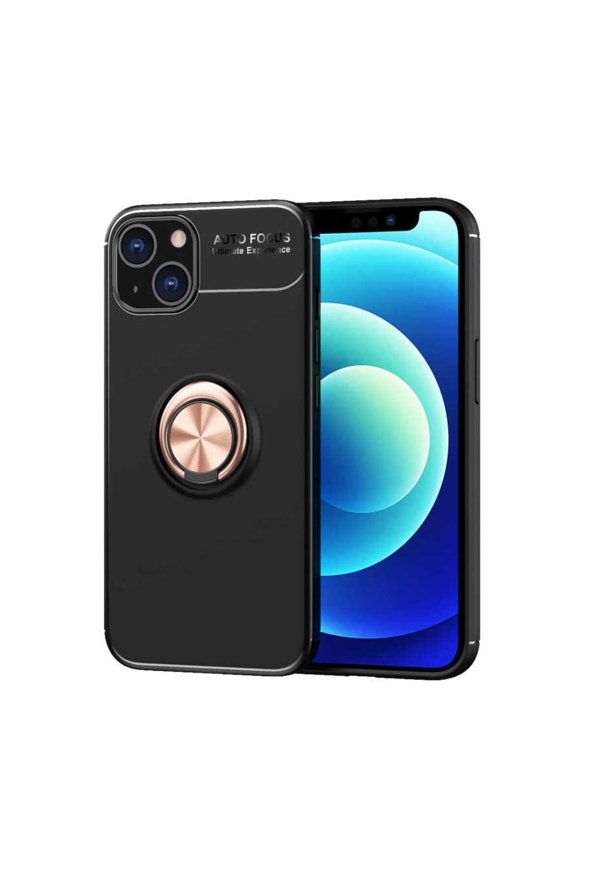 iPhone 14 Uyumlu Zore Ravel Silikon Kılıf-Siyah-Rose Gold