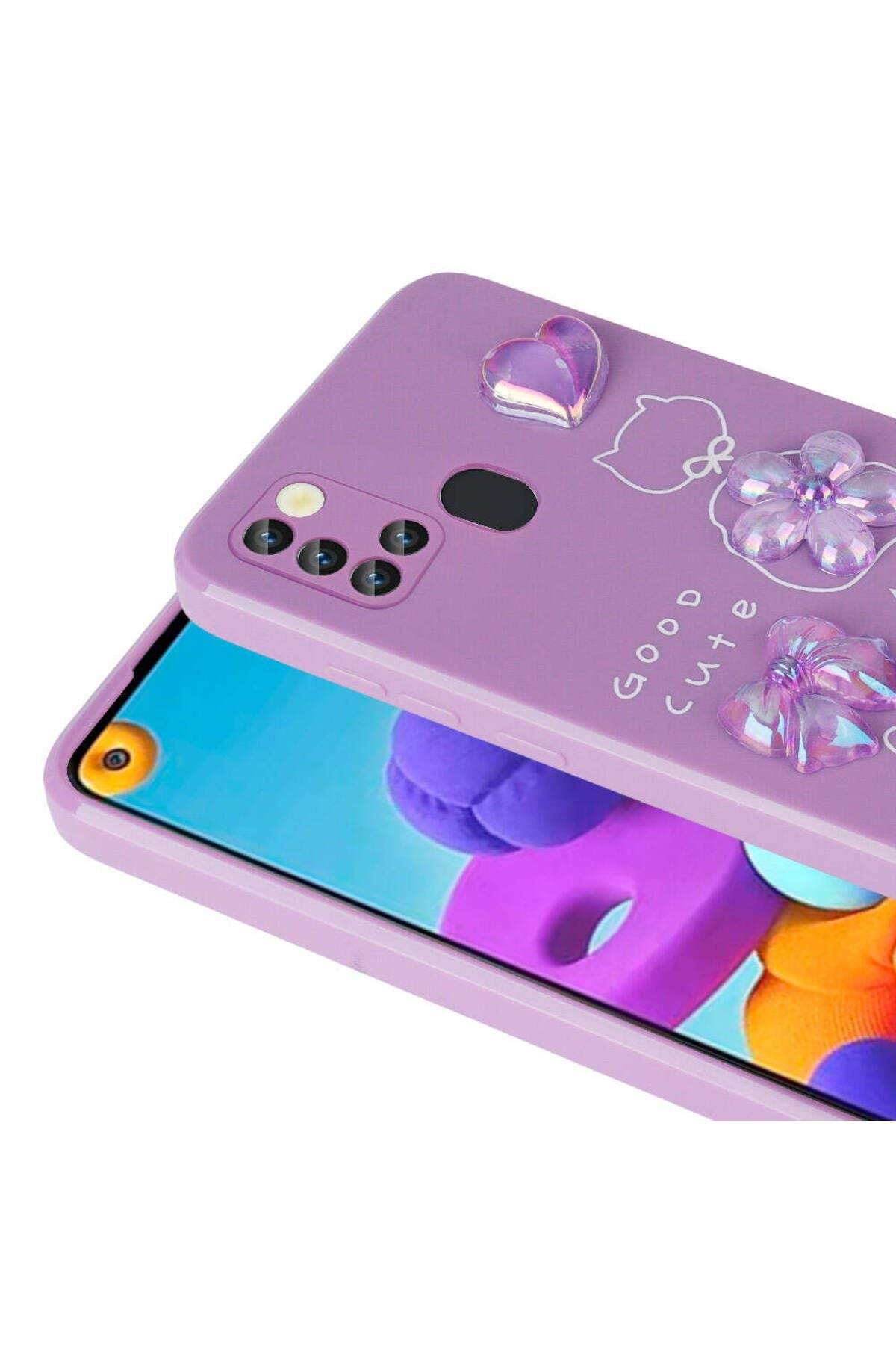 Galaxy A21S Kılıf Kabartma Figürlü Parlak Zore Toys Silikon Kapak - Beyaz