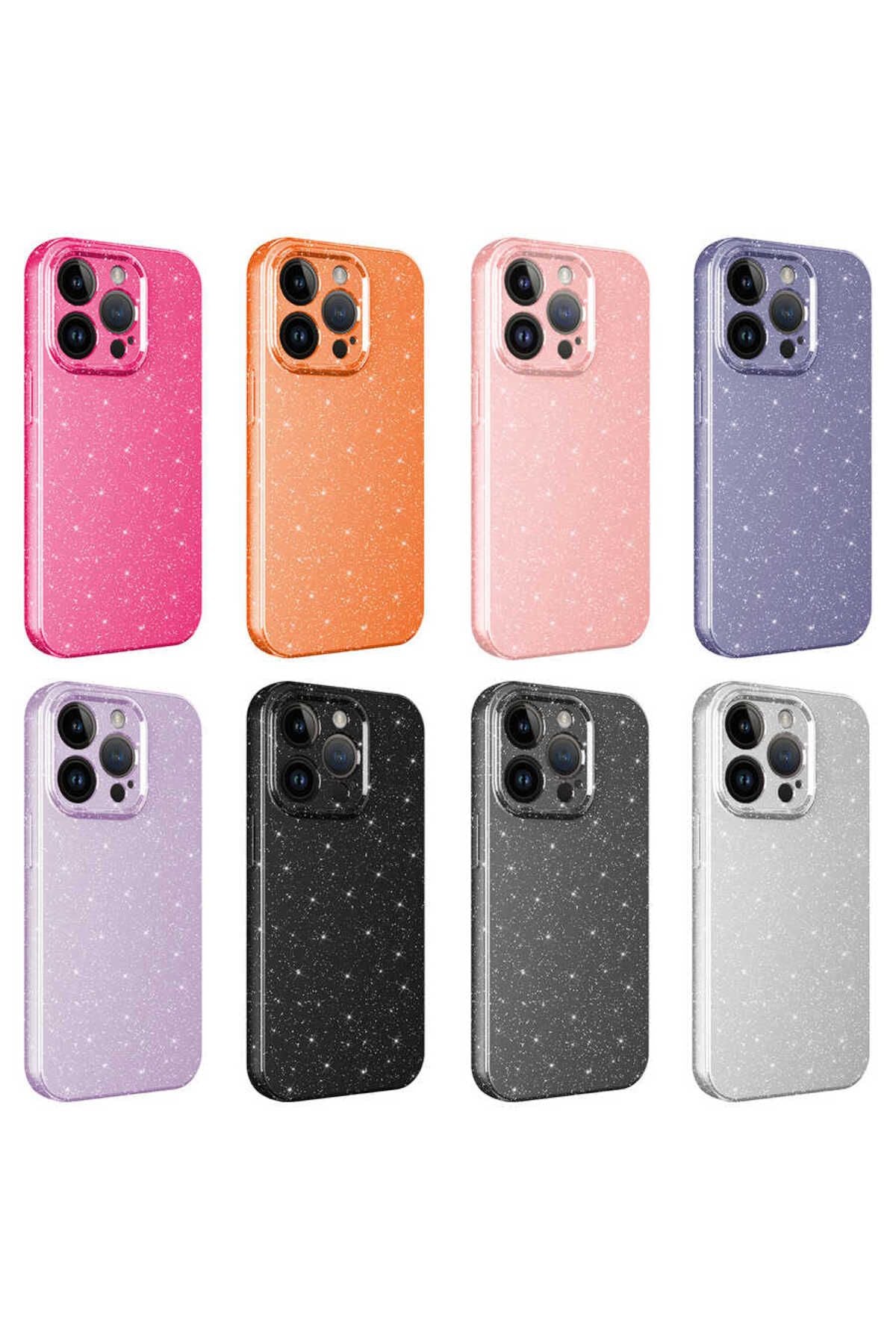 iPhone 14 Pro Uyumlu Kamera Korumalı Simli Lüks Zore Koton Kılıf-Turuncu