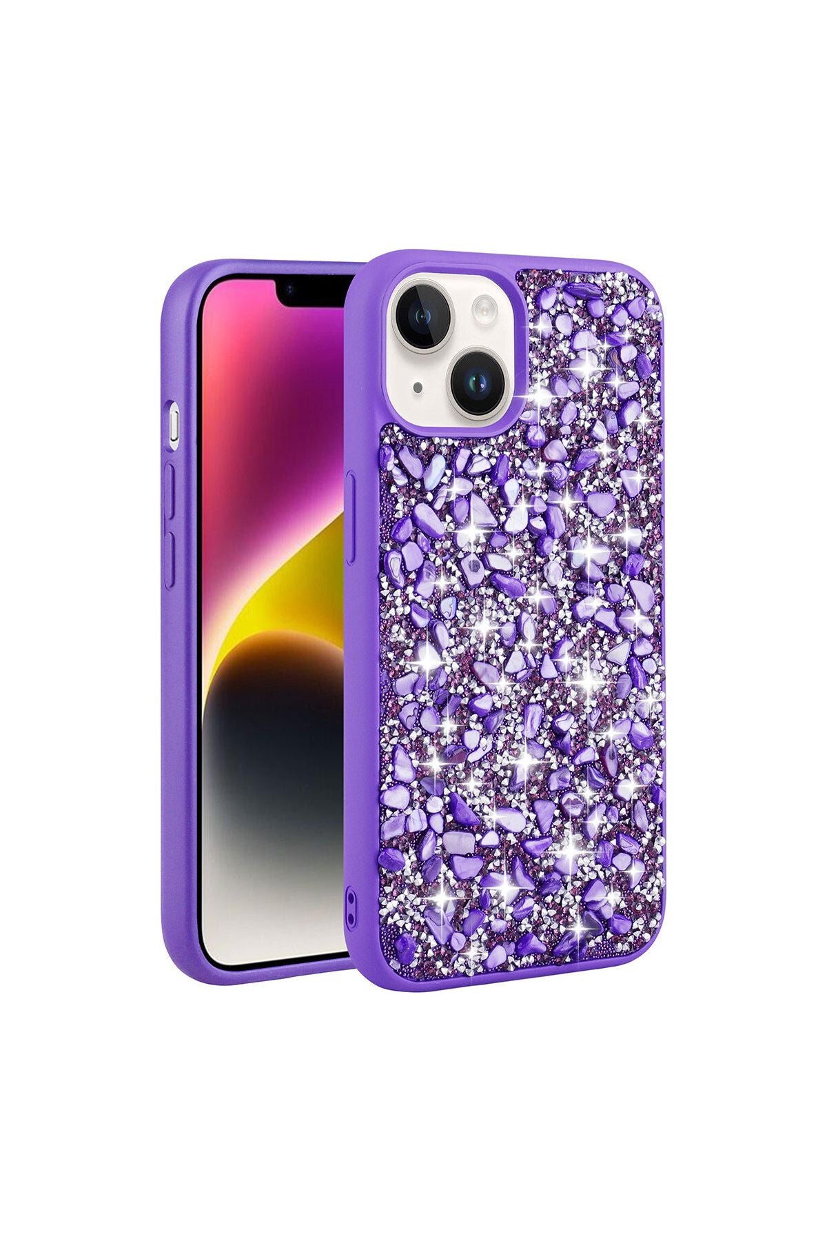 iPhone 14 Uyumlu Parlak Taşlı Tasarım Zore Linea Kılıf-Mor