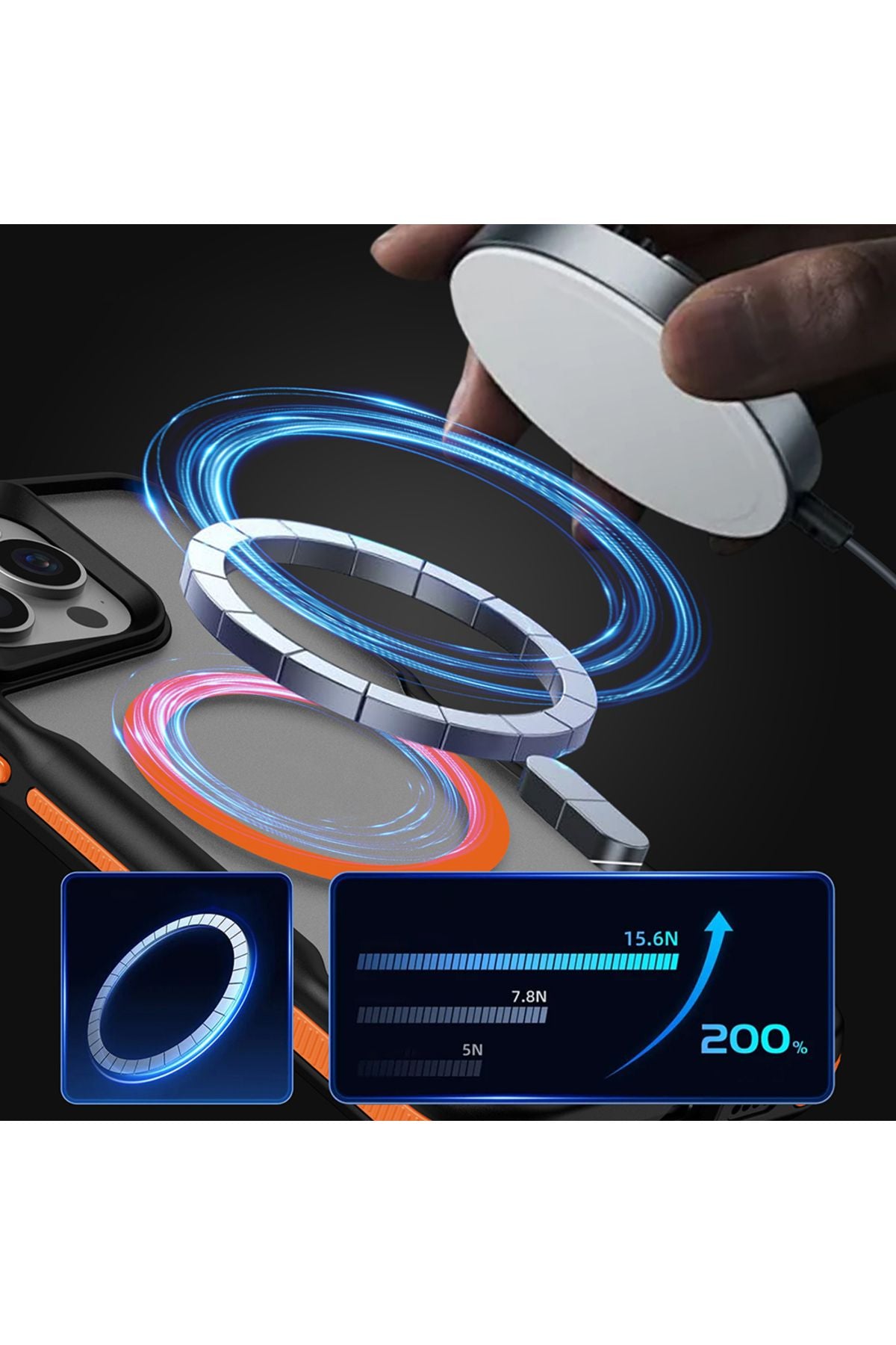 iPhone 15 Pro Max Uyumlu Magsafe Şarj Özellikli Renkli Kenar Airbag Şeritli Zore Lamer Kapak-Titanyu