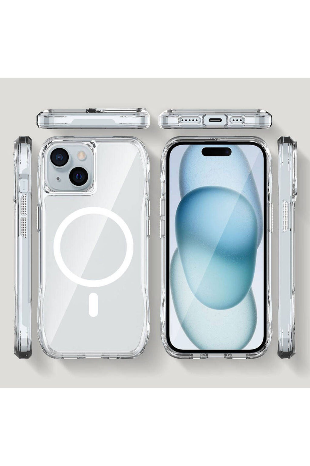 iPhone 15 Uyumlu Kılıf Magsafe Şarj Özellikli Airbagli Şeffaf SVL İncek Kapak - Şeffaf