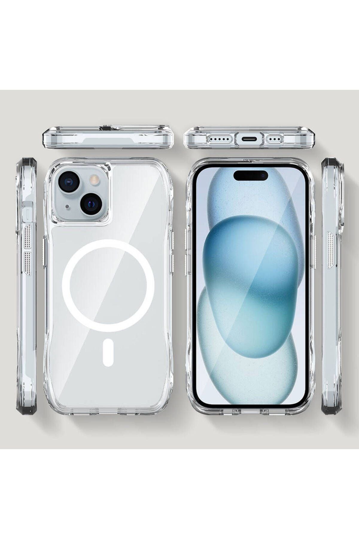 iPhone 15 Uyumlu Kılıf Magsafe Şarj Özellikli Airbagli Şeffaf SVL İncek Kapak - Şeffaf