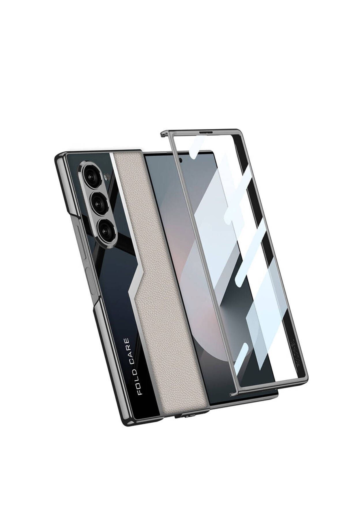 Galaxy Z Fold 6 Kılıf Ultra İnce Kamera Korumalı PC + Deri Arka Yüzey Zore Kıpta Poligan Kapak-Titan