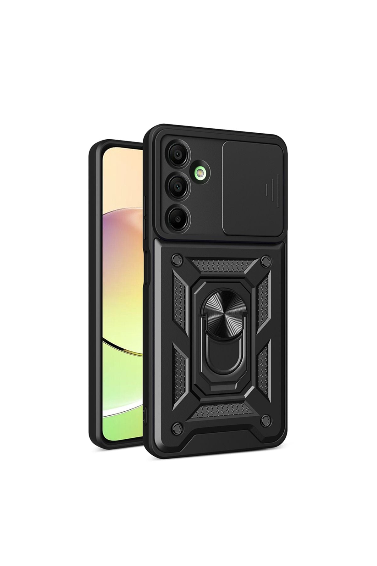 Galaxy A16 Uyumlu Magnetik Standlı Kamera Korumalı Zore Sürgülü Vega Kapak-Siyah