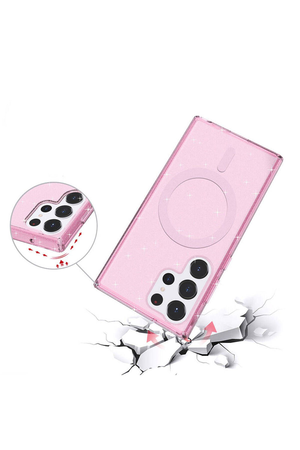 Galaxy S23 Ultra Kılıf Magsafe Şarj Özellikli Parlayan Simli Saydam Renkli Zore Allstar Kapak - Mor