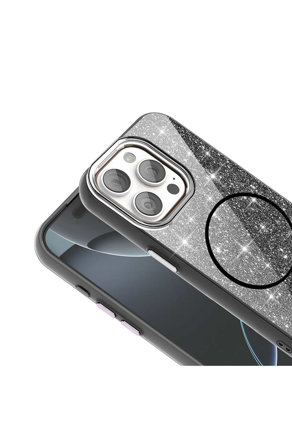 iPhone 15 Pro Max Kılıf Magsafe Şarj Özellikli Parlayan Simli Zore Okso Kapak - Pembe