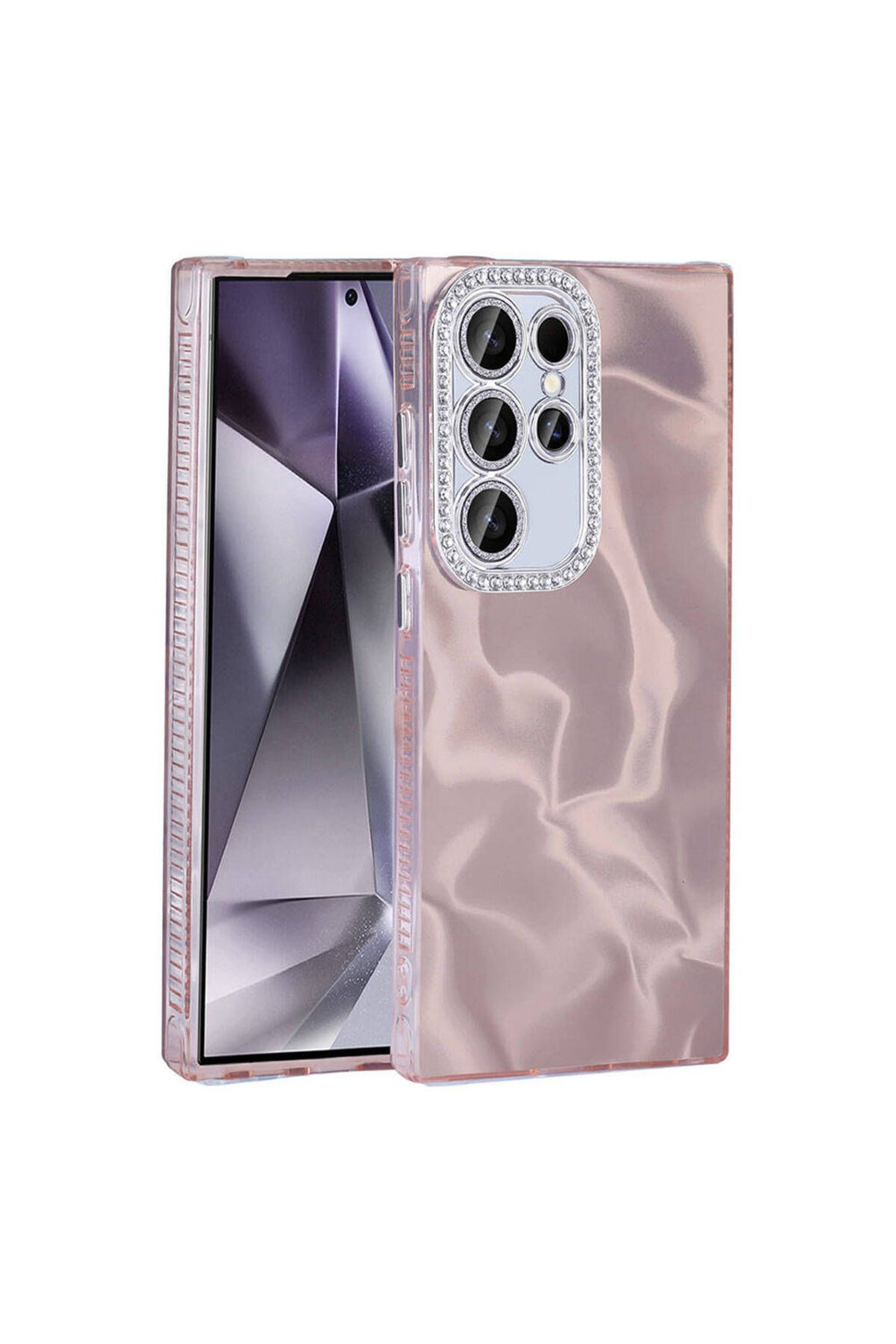 Galaxy S23 Ultra Kılıf Airbagli Parlak Taş Detay Tasarımlı Zore Esila Kapak - Pembe