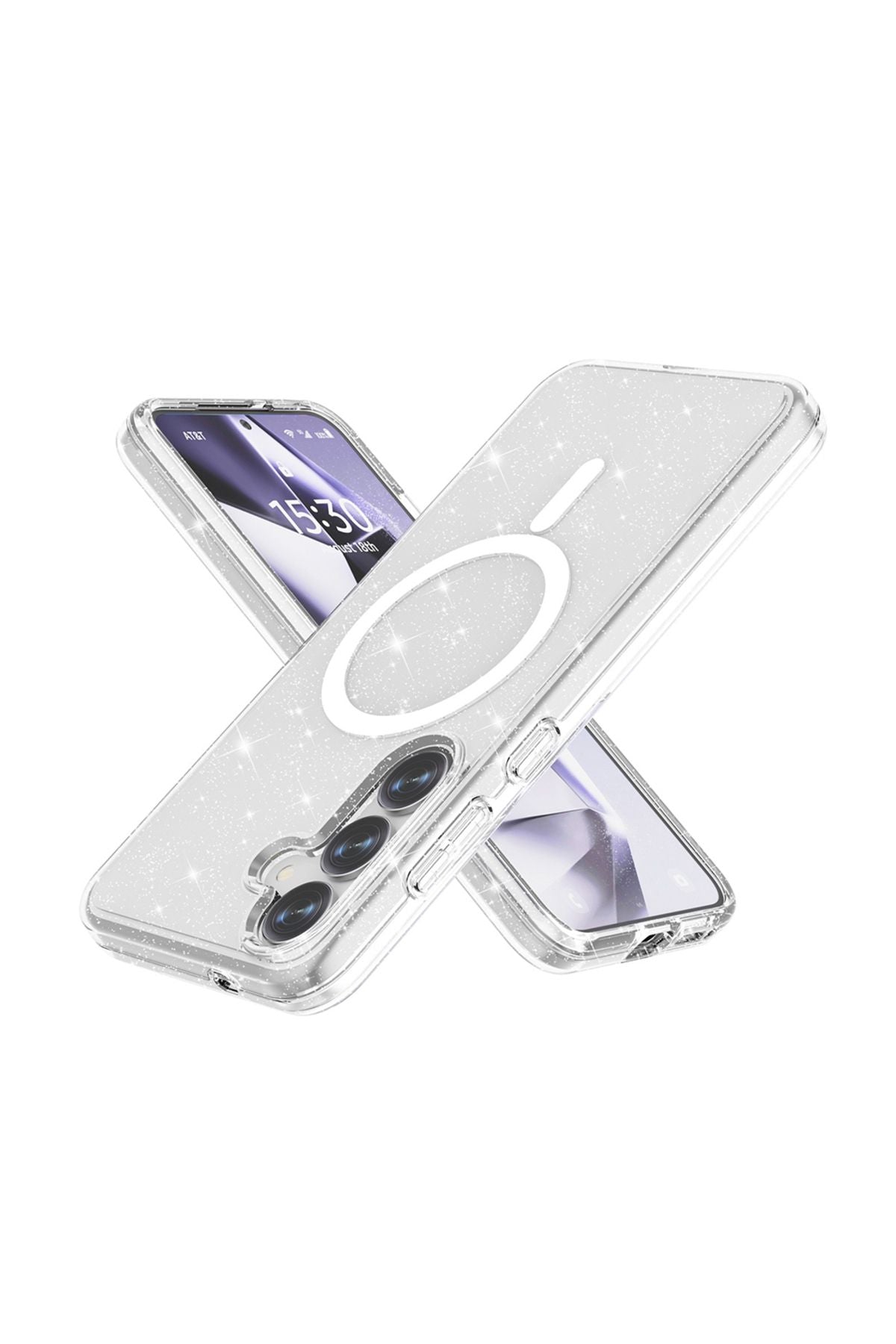 Galaxy S25 Plus Kılıf Magsafe Şarj Özellikli Parlayan Simli Saydam Renkli Zore Allstar Kapak - Şeffa