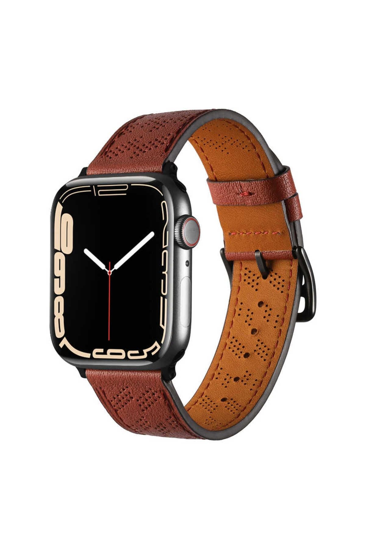 Watch Ultra 49mm Uyumlu KRD-76 PU Deri Kordon Strap Kayış CLO- Koyu Yeşil