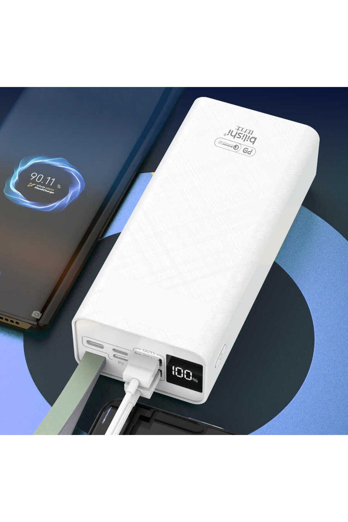 Zore B-30 Askılı Led Göstergeli Taşınabilir Powerbank 30000 mAh-Beyaz