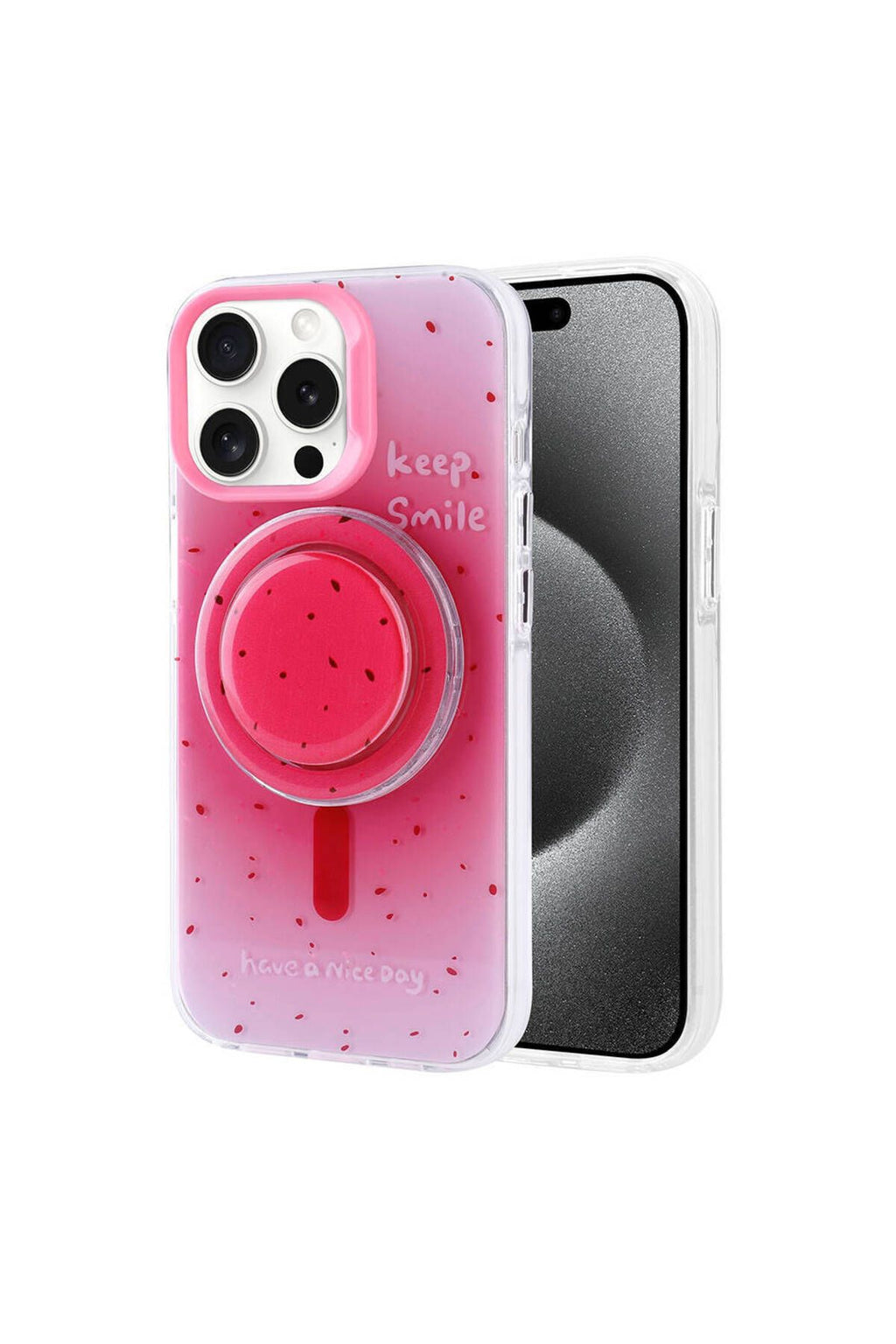 iPhone 15 Pro Max Zore Magsafe Şarj Özellikli Tak-Çıkar Pop Soketli Zore Tiktok Kılıf-Pembe Koyu