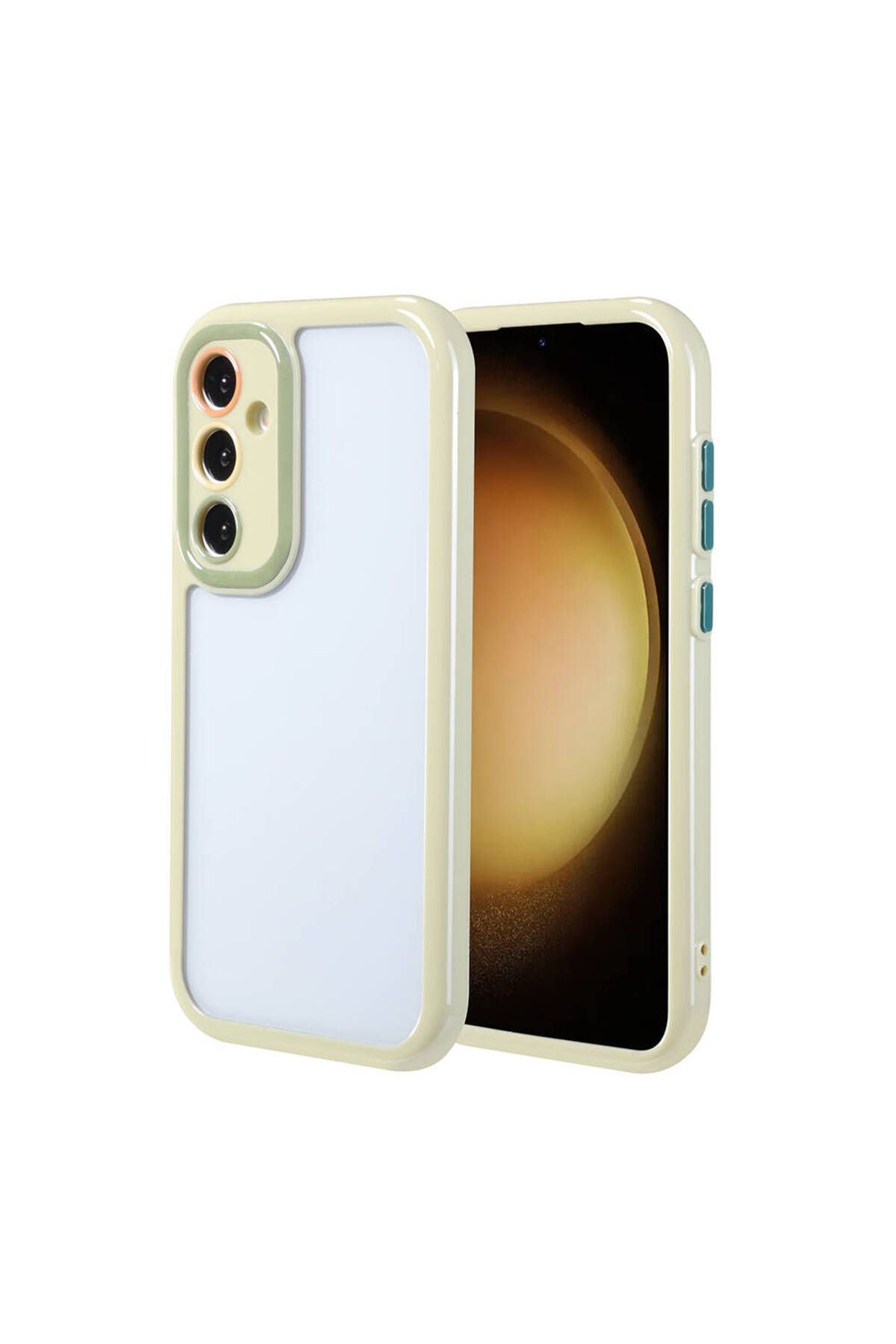 Galaxy S23 FE Kılıf Kamera Korumalı Renkli Kenar ve Çerçeve Tasarımlı Zore Vitamin Kapak-Yeşil