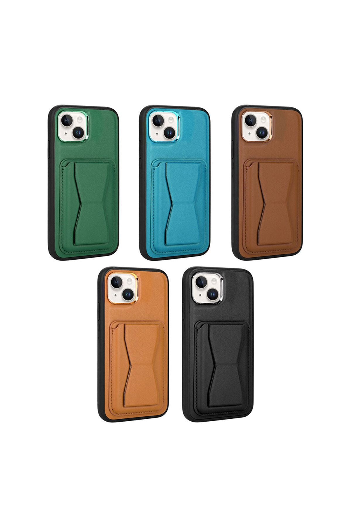 iPhone 14 Uyumlu Kartlıklı Standlı Pu Deri Zore Memo Kılıf-Koyu Yeşil
