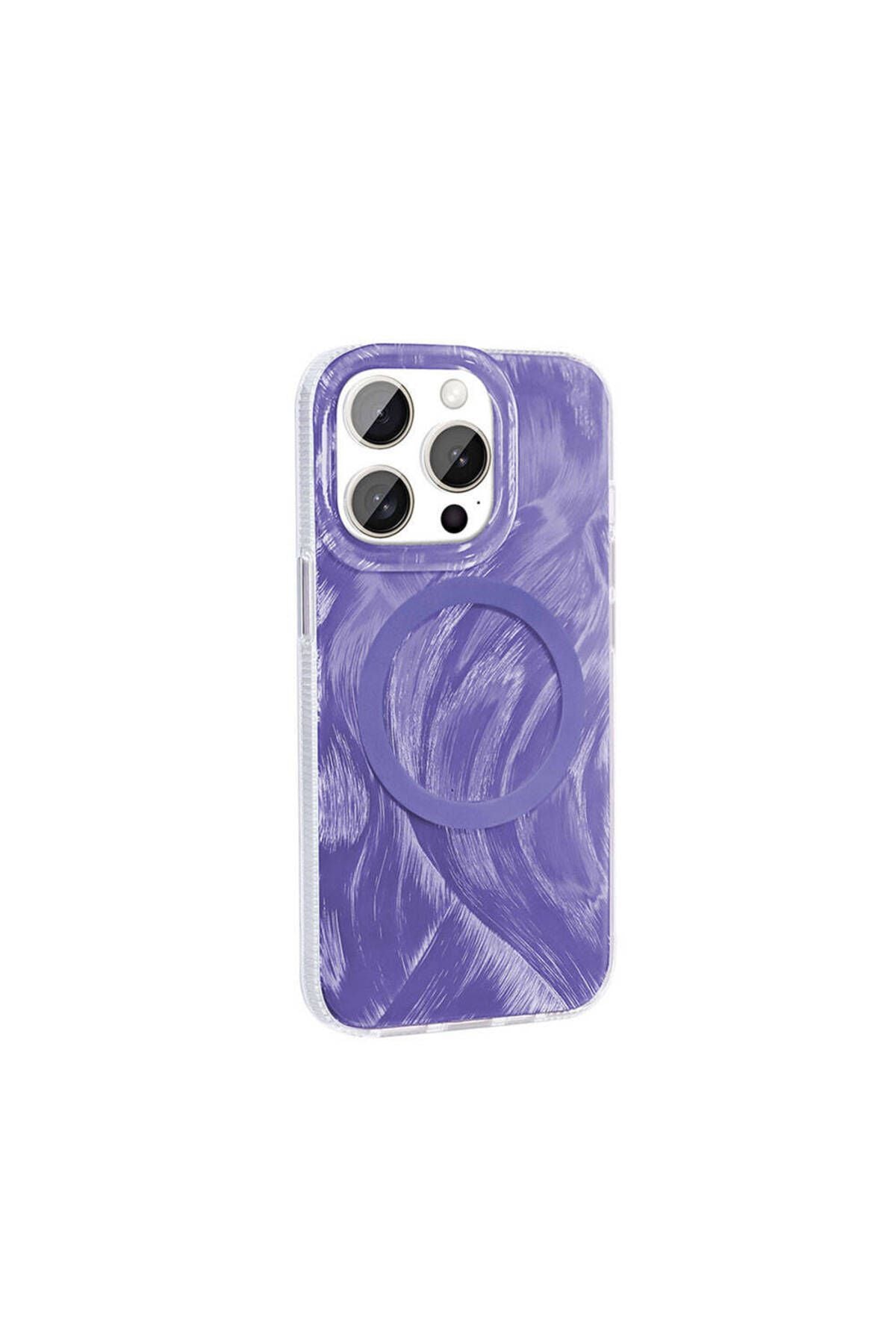 iPhone 15 Pro Kılıf Magsafe Şarj Özellikli Fırça Boya Desenli TKNR Palet Kapak - Mor