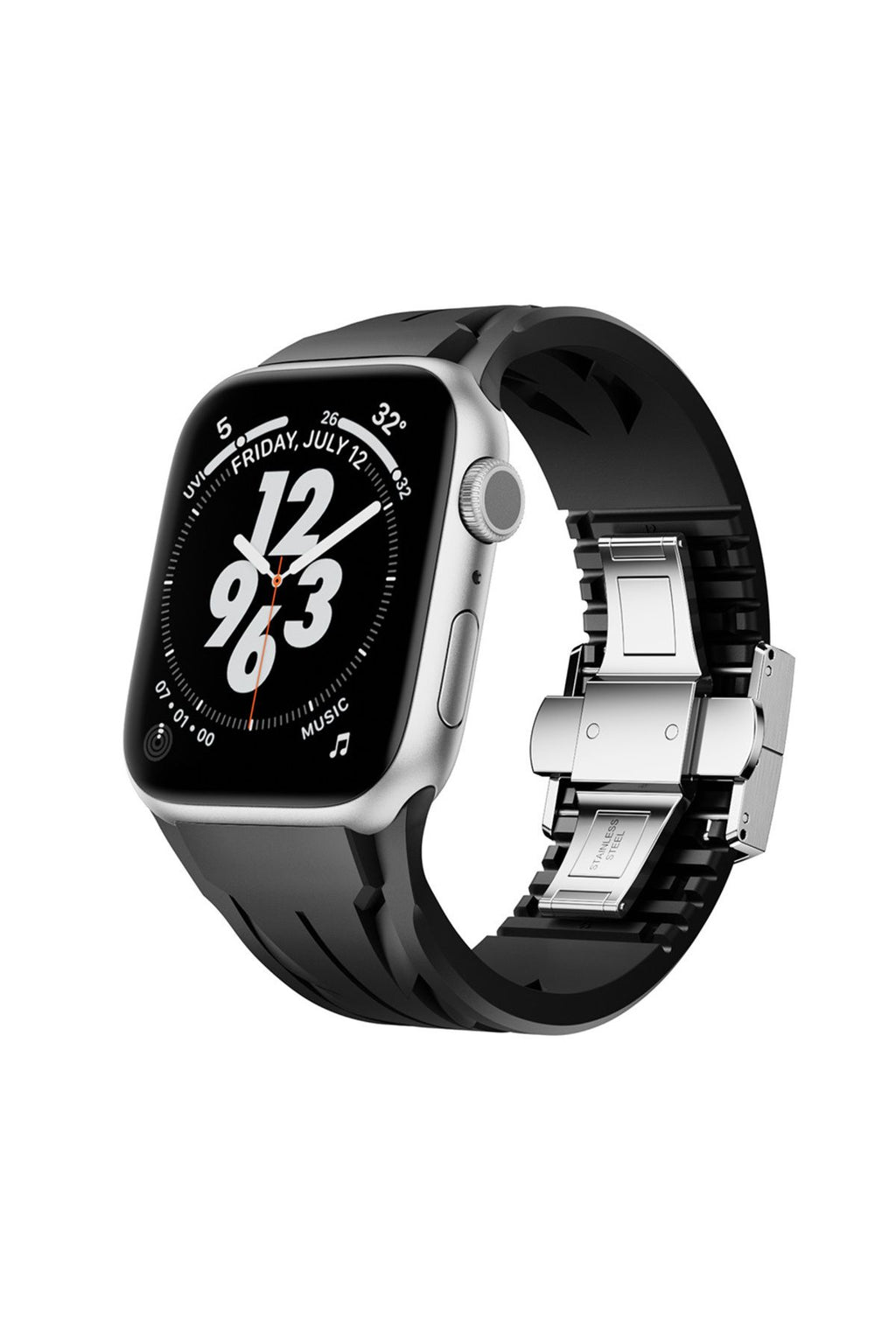 Apple Watch 7 45mm KRD-127 Metal Tokalı Silikon Kordon-Siyah