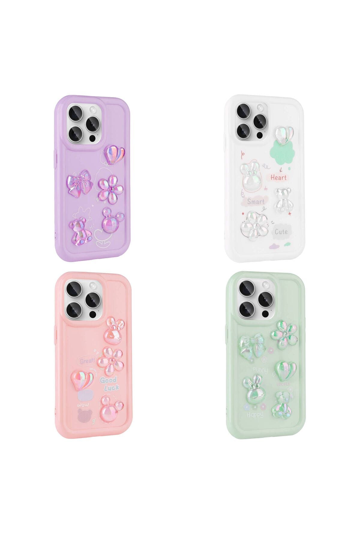 iPhone 15 Pro Uyumlu Kabartma Figürlü Parlak Zore Toys Silikon Kılıf-Pembe