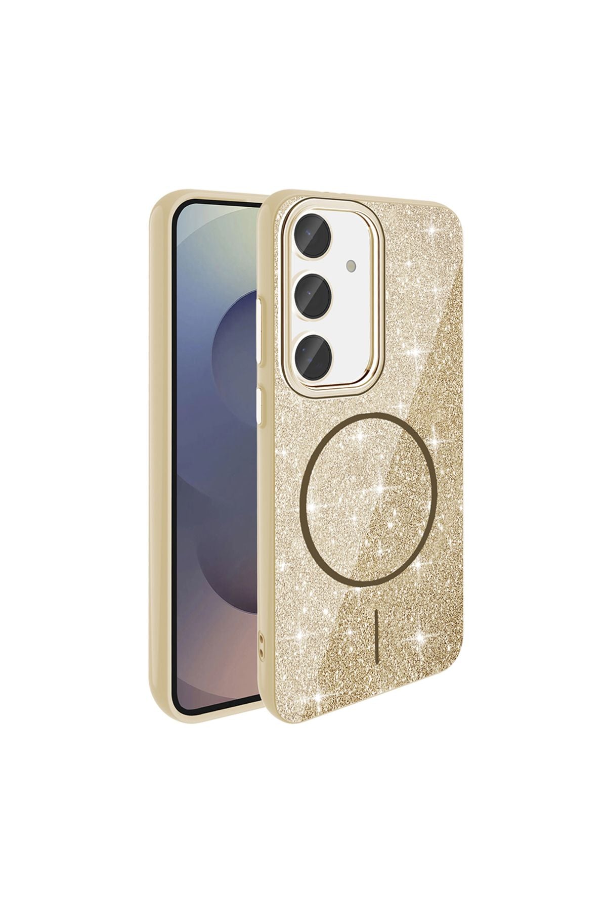 Galaxy S23 FE Kılıf Magsafe Şarj Özellikli Parlayan Simli Zore Okso Kapak - Derin Mor