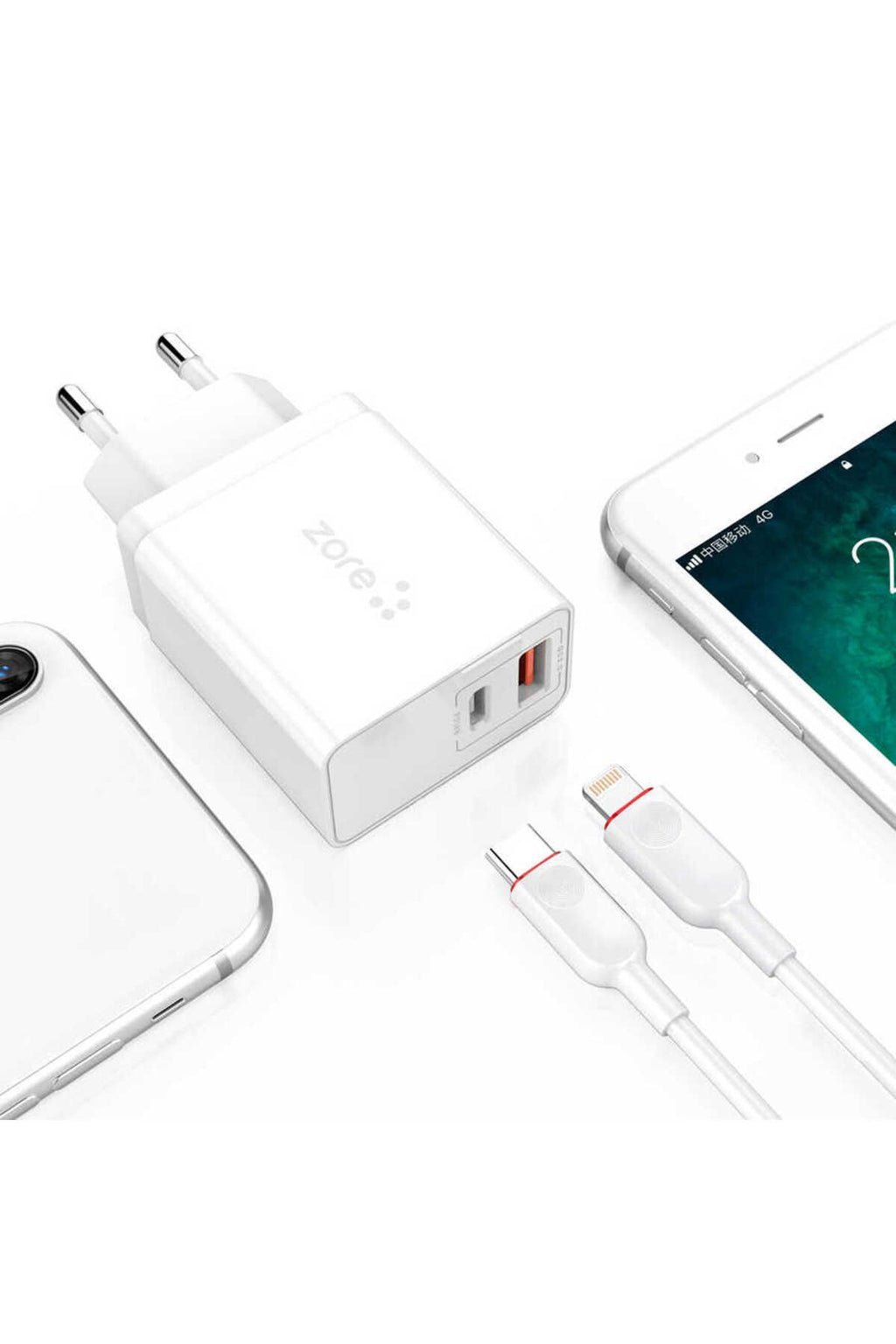 Beyaz XMac Serisi ZR-X2 PD To Lightning 2 in 1 Şarj Seti-Zore