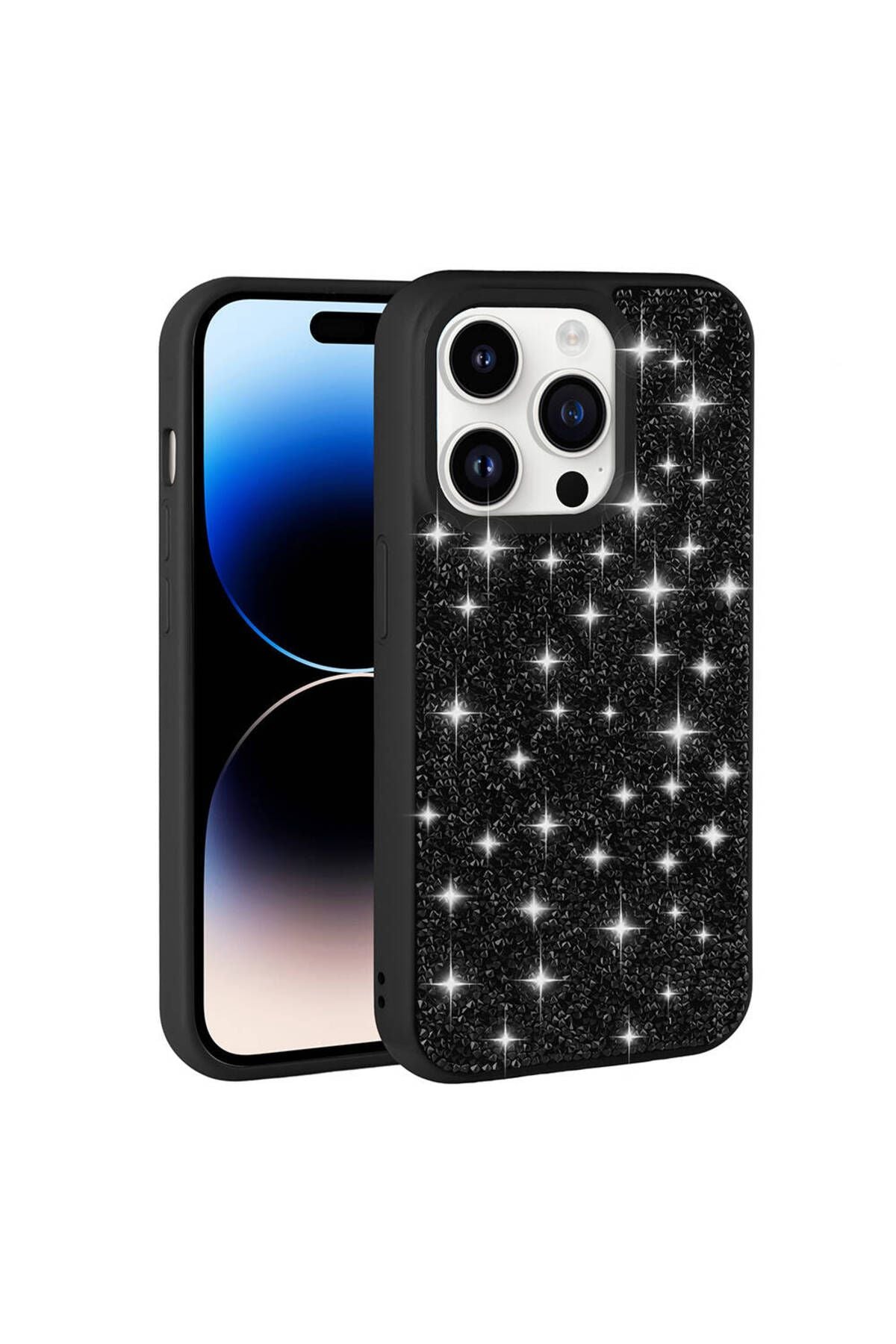 iPhone 14 Pro Uyumlu Parlak Taşlı Tasarım Pırlanta Zore Kılıf-Gri