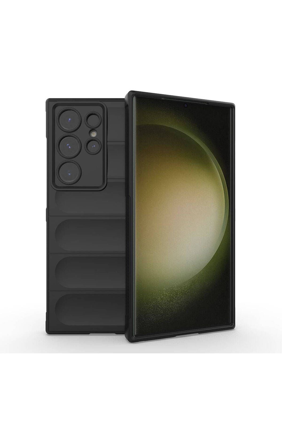 Galaxy S24 Ultra Kılıf Esnek TPU Oyuklu Arka Yüzey Tasarımlı AKAV Etnik Silikon Kapak - Siyah