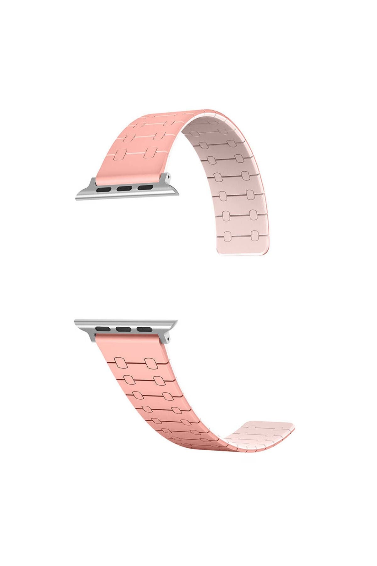 Apple Watch 44mm Zore KRD-111 Çizgili Desenli Silikon Kordon-Pembe