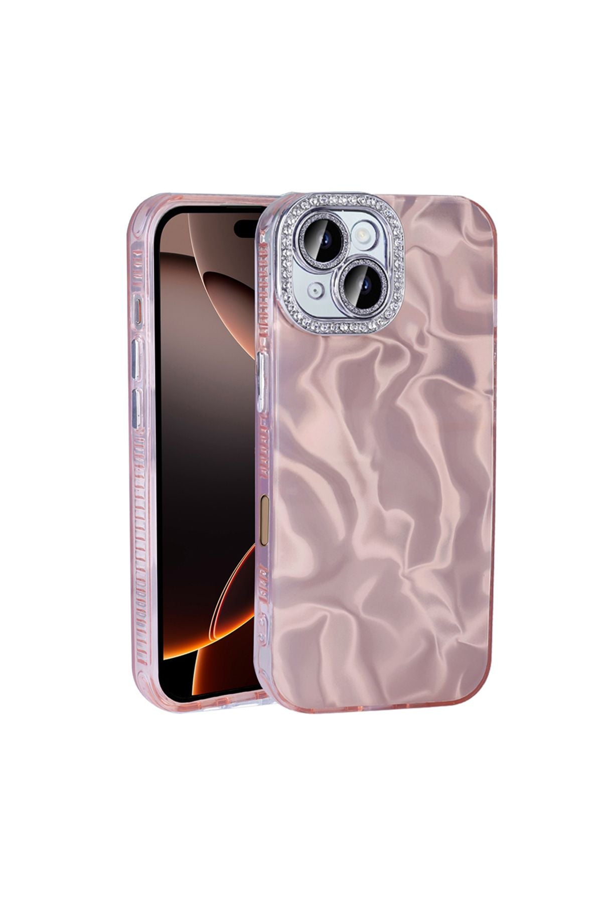 iPhone 16 Kılıf Airbagli Parlak Taş Detay Tasarımlı Uyumlu Zore Esila Kapak-Beyaz